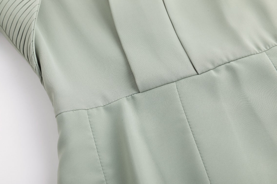 Pleated Dress With Details - Mint Green - Image 8