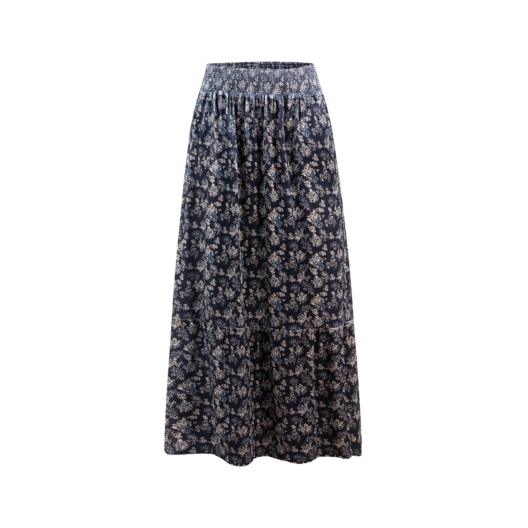 Printed Velvet Skirt With Smocked Waist Band - Image 2