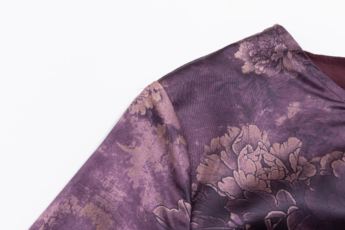 Chinoiserie Printed Dress With Crossed Waist - Purple - Image 4