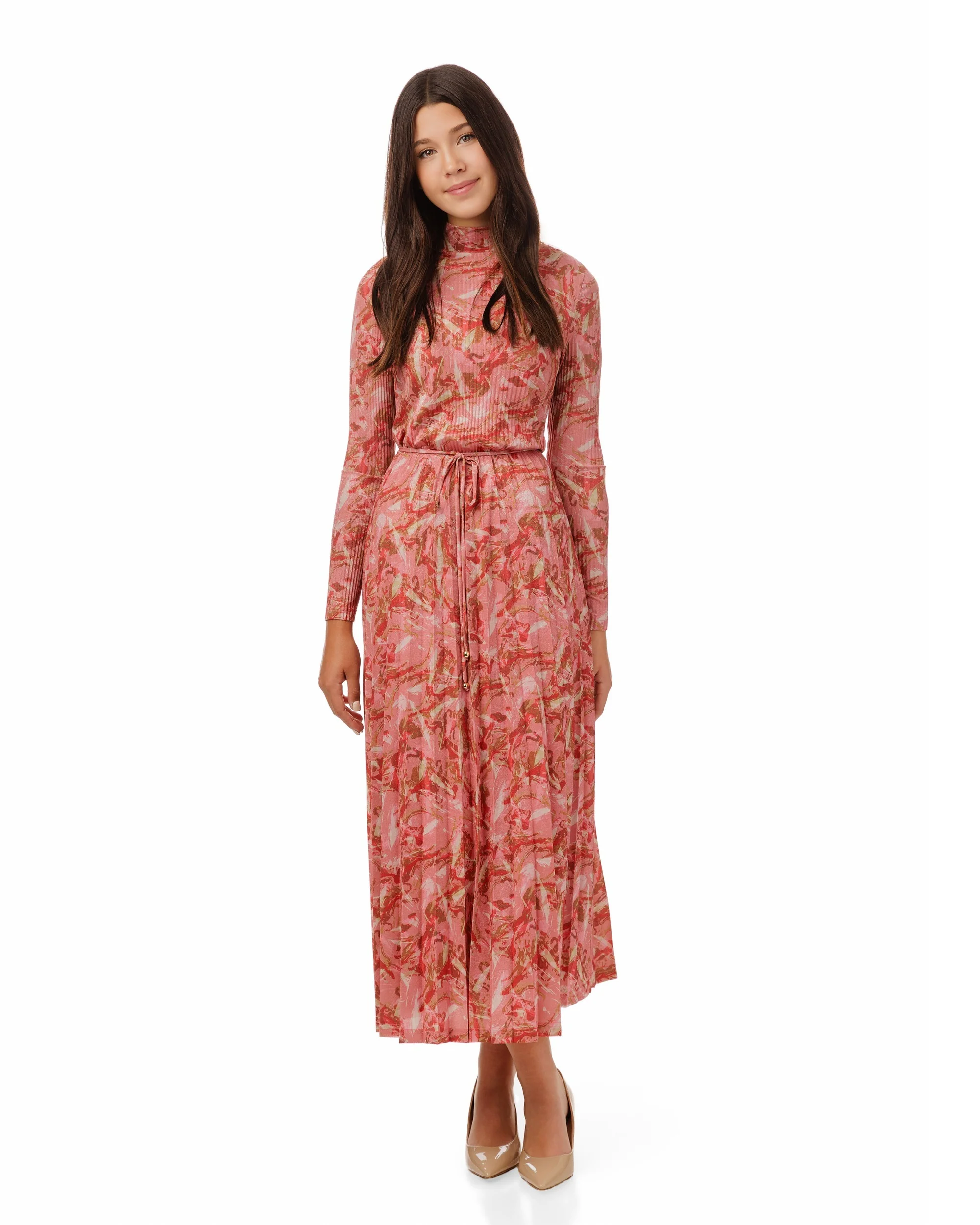 Red And Pink Print Accordion Dress - Image 2