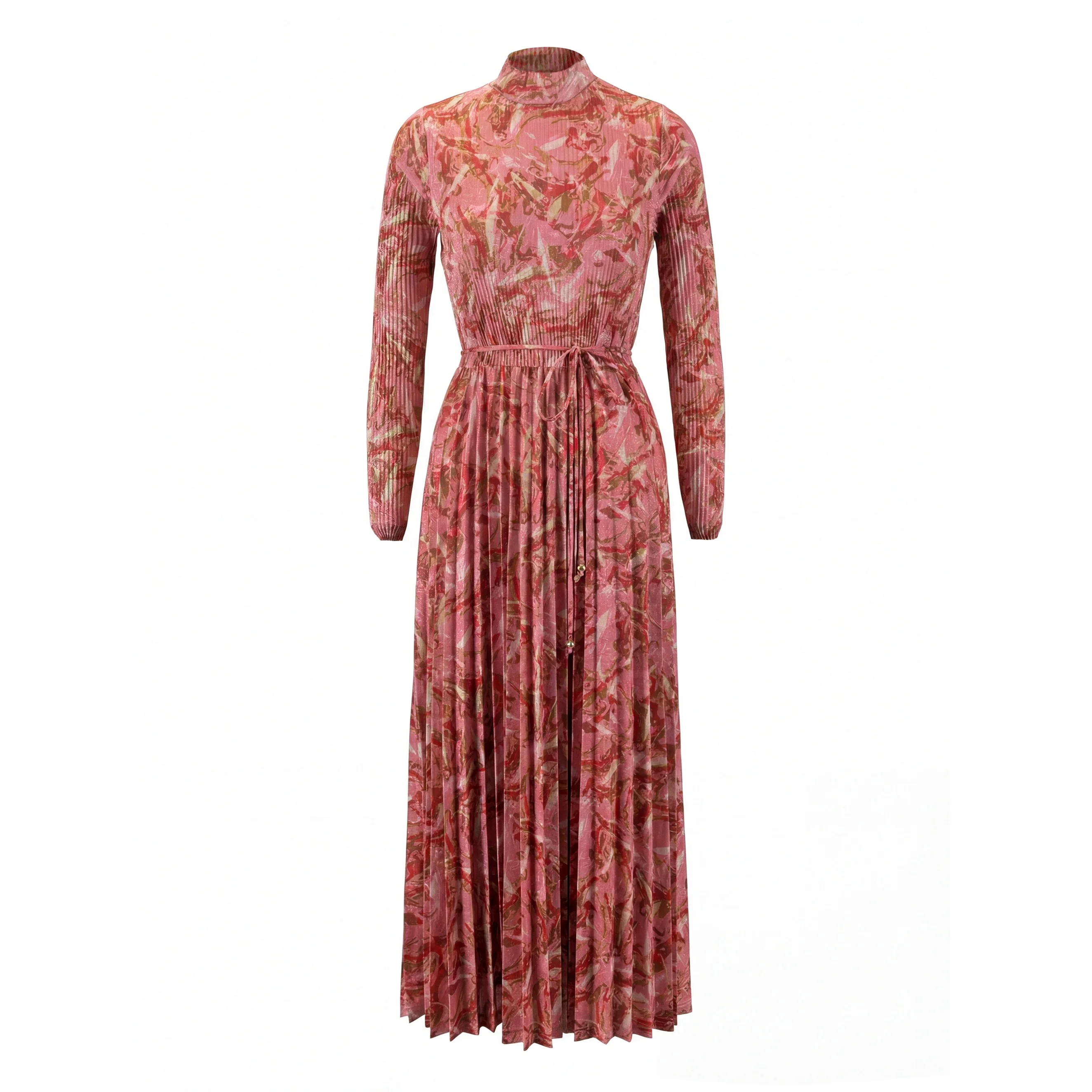 Red And Pink Print Accordion Dress - Image 3