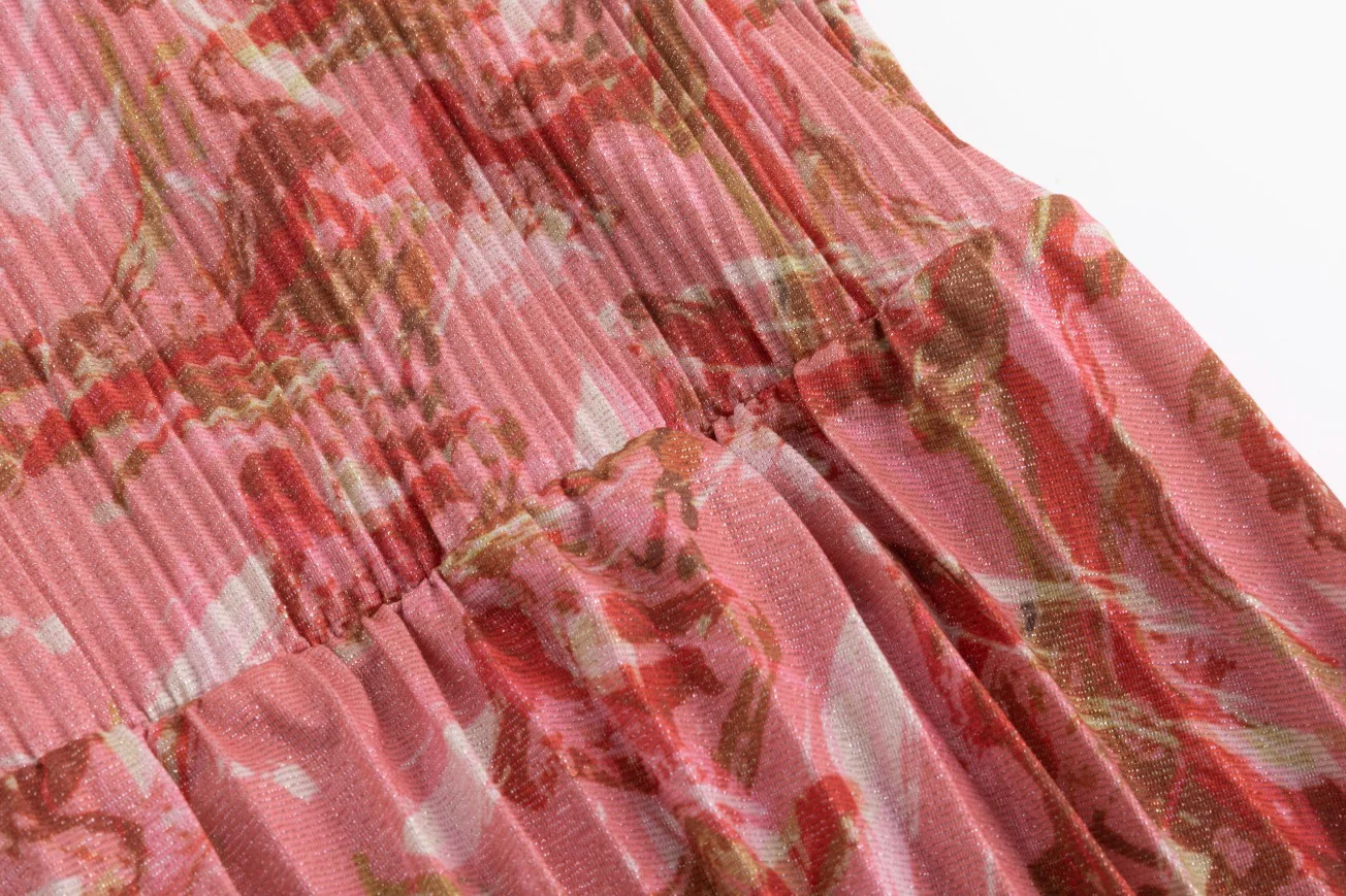 Red And Pink Print Accordion Dress - Image 6