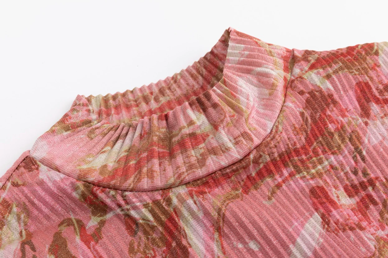 Red And Pink Print Accordion Dress - Image 7