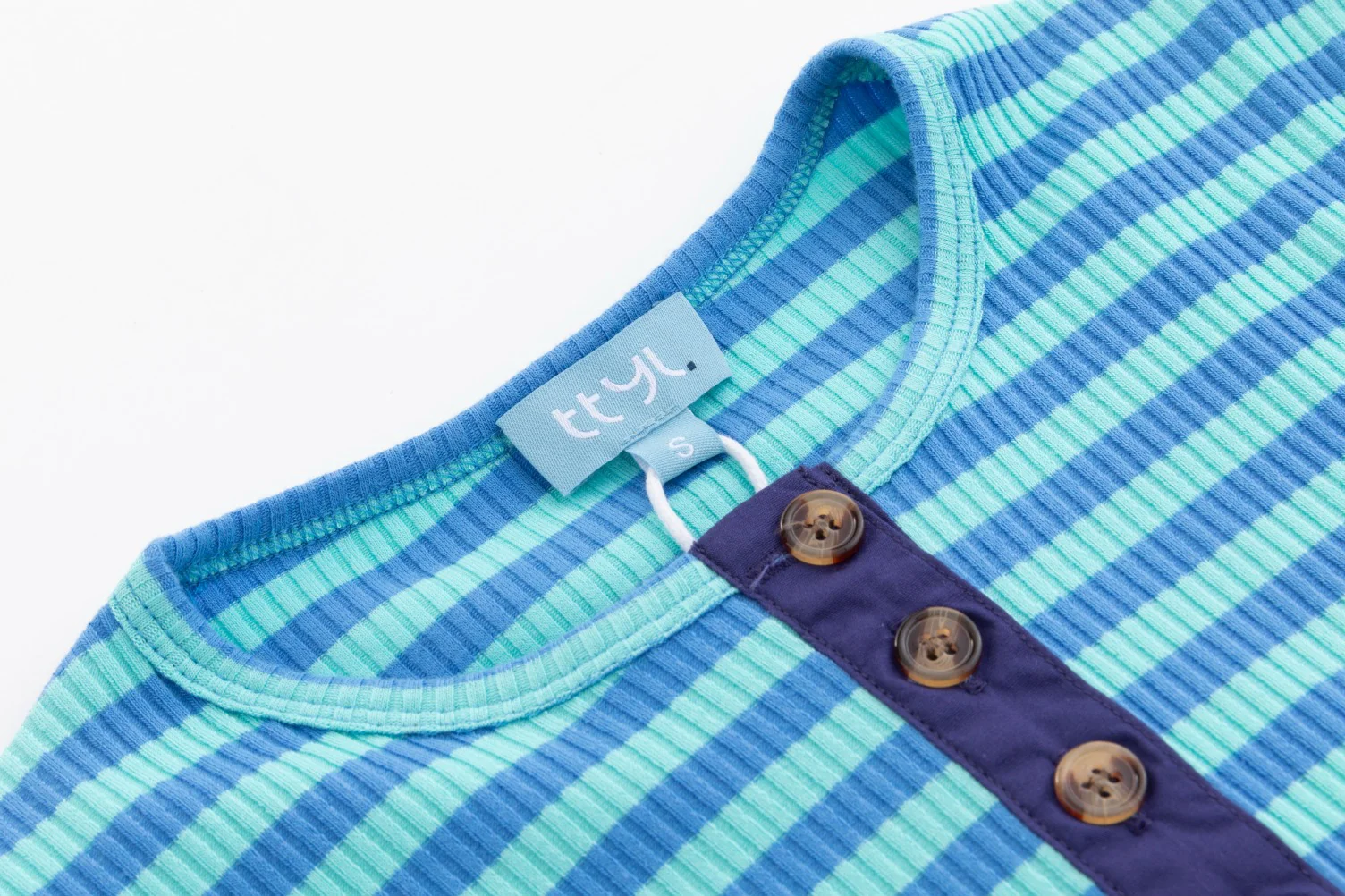 Ribbed Striped T-Shirt With Elbow Patches - Teal/Light Blue - Image 4
