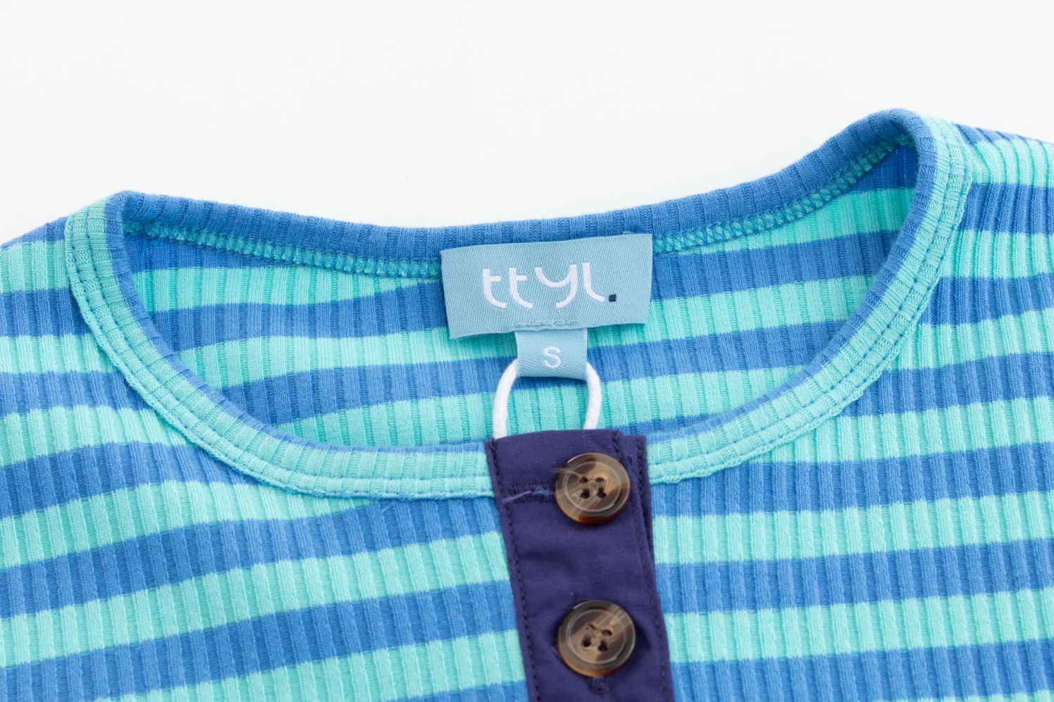 Ribbed Striped T-Shirt With Elbow Patches - Teal/Light Blue - Image 5