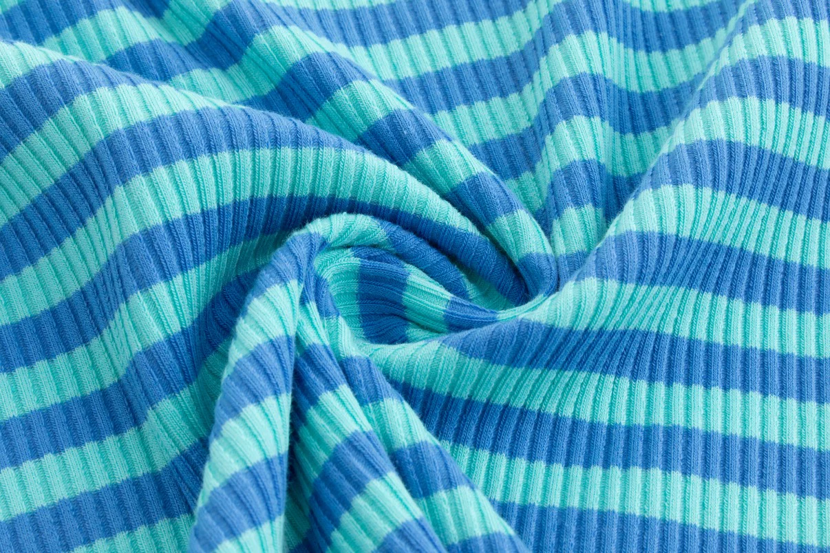 Ribbed Striped T-Shirt With Elbow Patches - Teal/Light Blue - Image 6