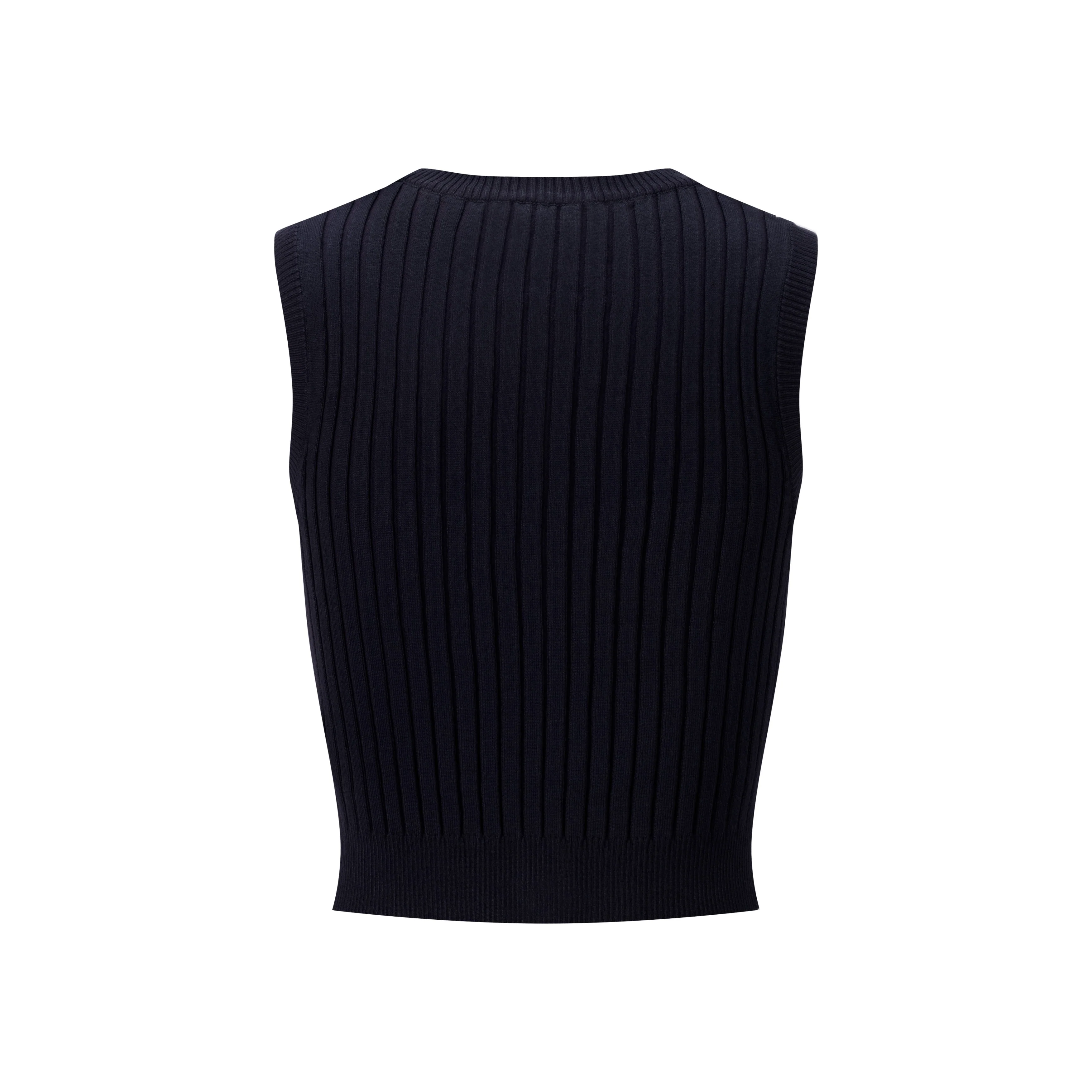 Ribbed Vest Wooden Buttons - Navy - Image 2