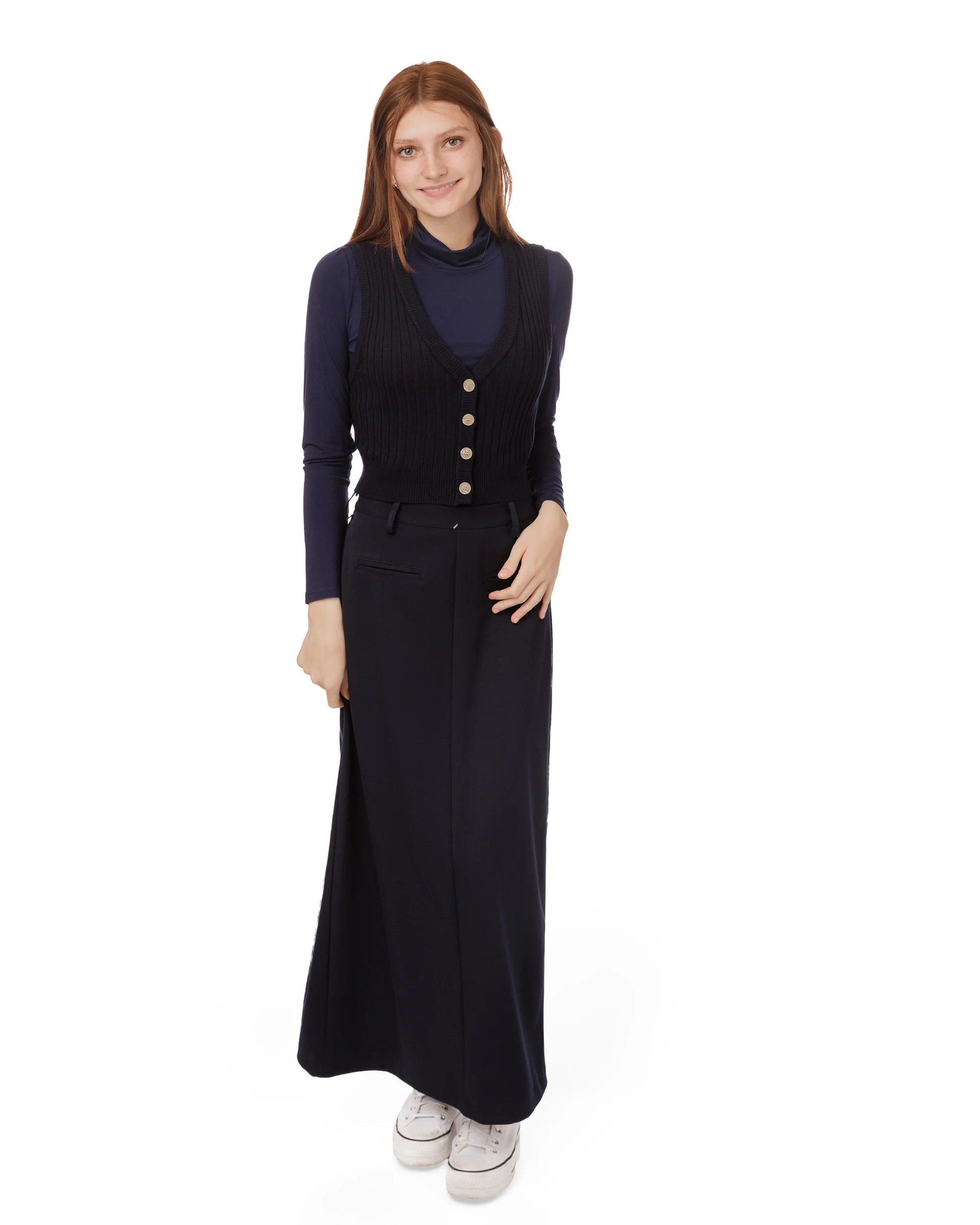 Ribbed Vest Wooden Buttons - Navy - Image 7