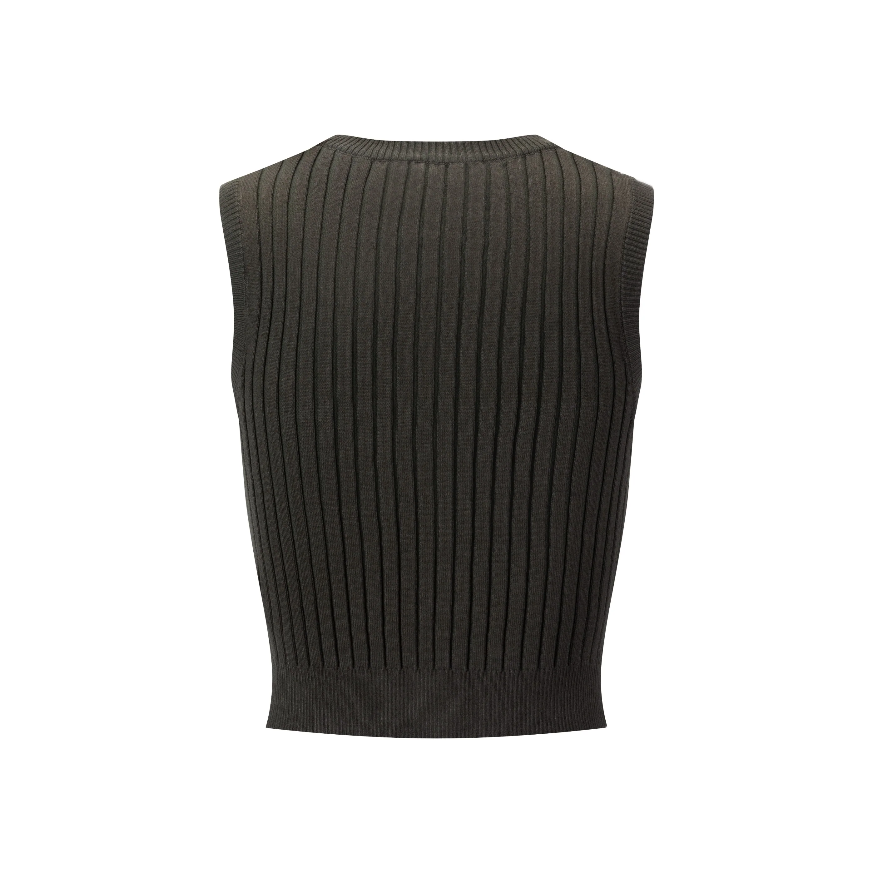 Ribbed Vest Wooden Buttons - Sage - Image 2
