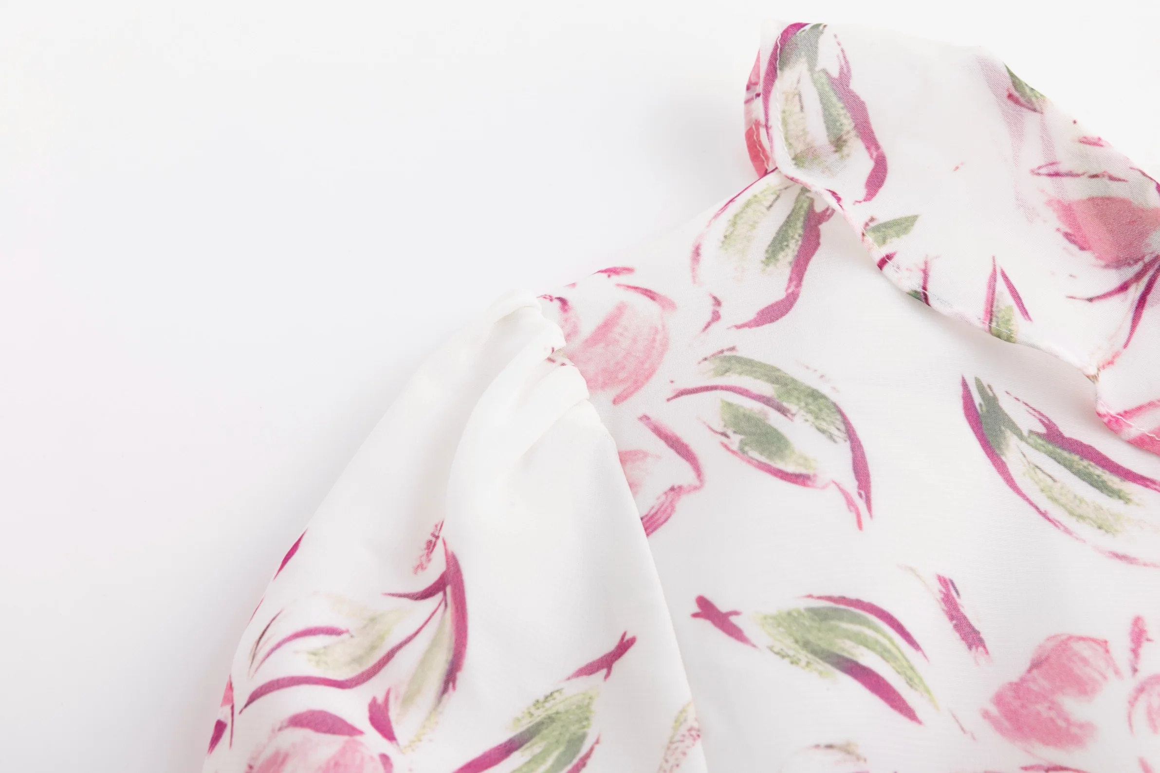 Ruffle Detail Pink Flower Print White Dress - Image 5