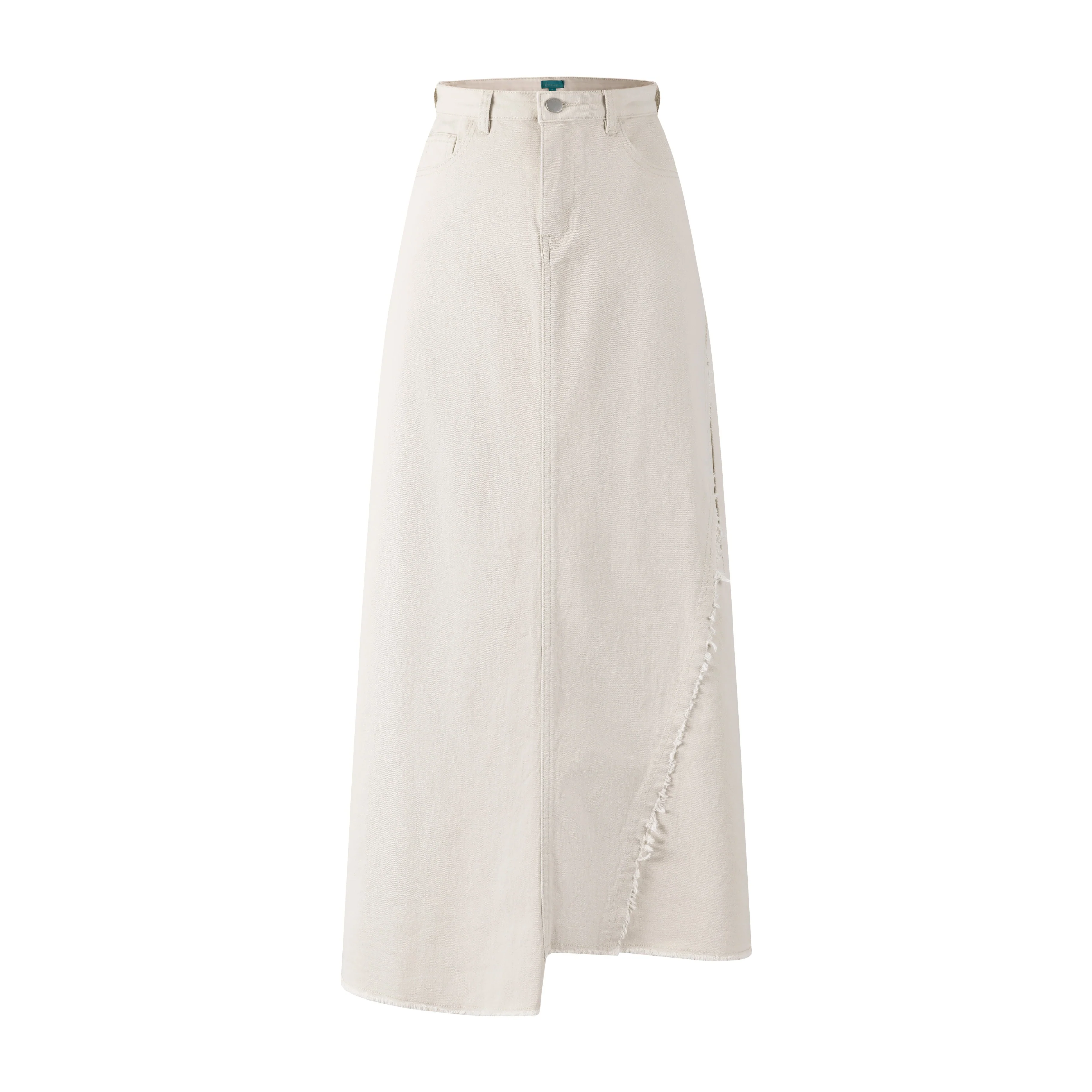 Side Frayed Denim Skirt - Stone - Image 2