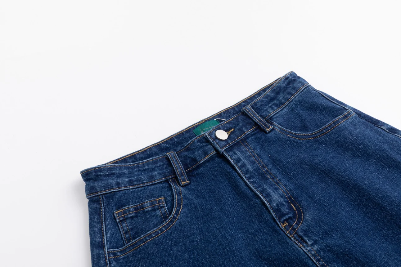 Side Frayed Denim Skirt - Blue Denim - Image 4