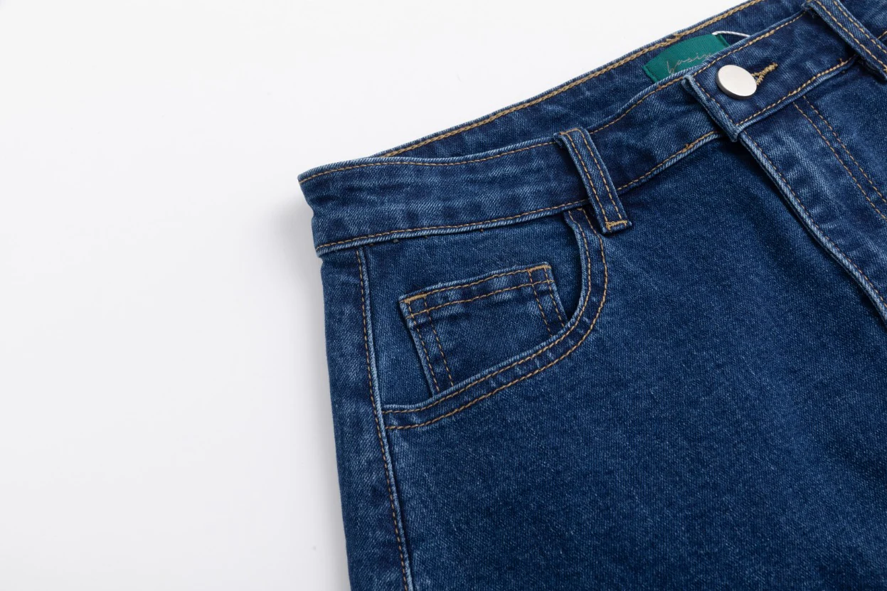 Side Frayed Denim Skirt - Blue Denim - Image 5