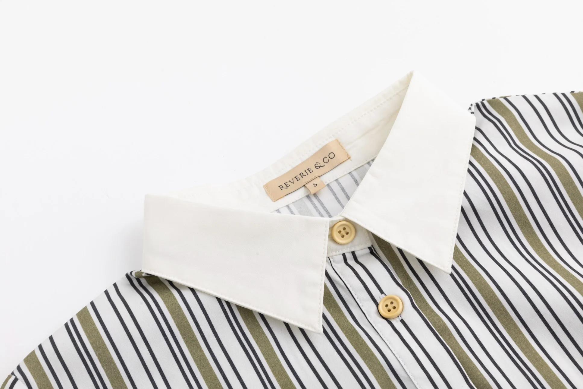 Solid Collar Striped Blouse - Green Moss - Image 4