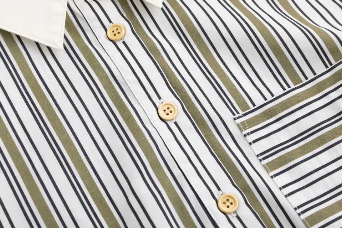 Solid Collar Striped Blouse - Green Moss - Image 6