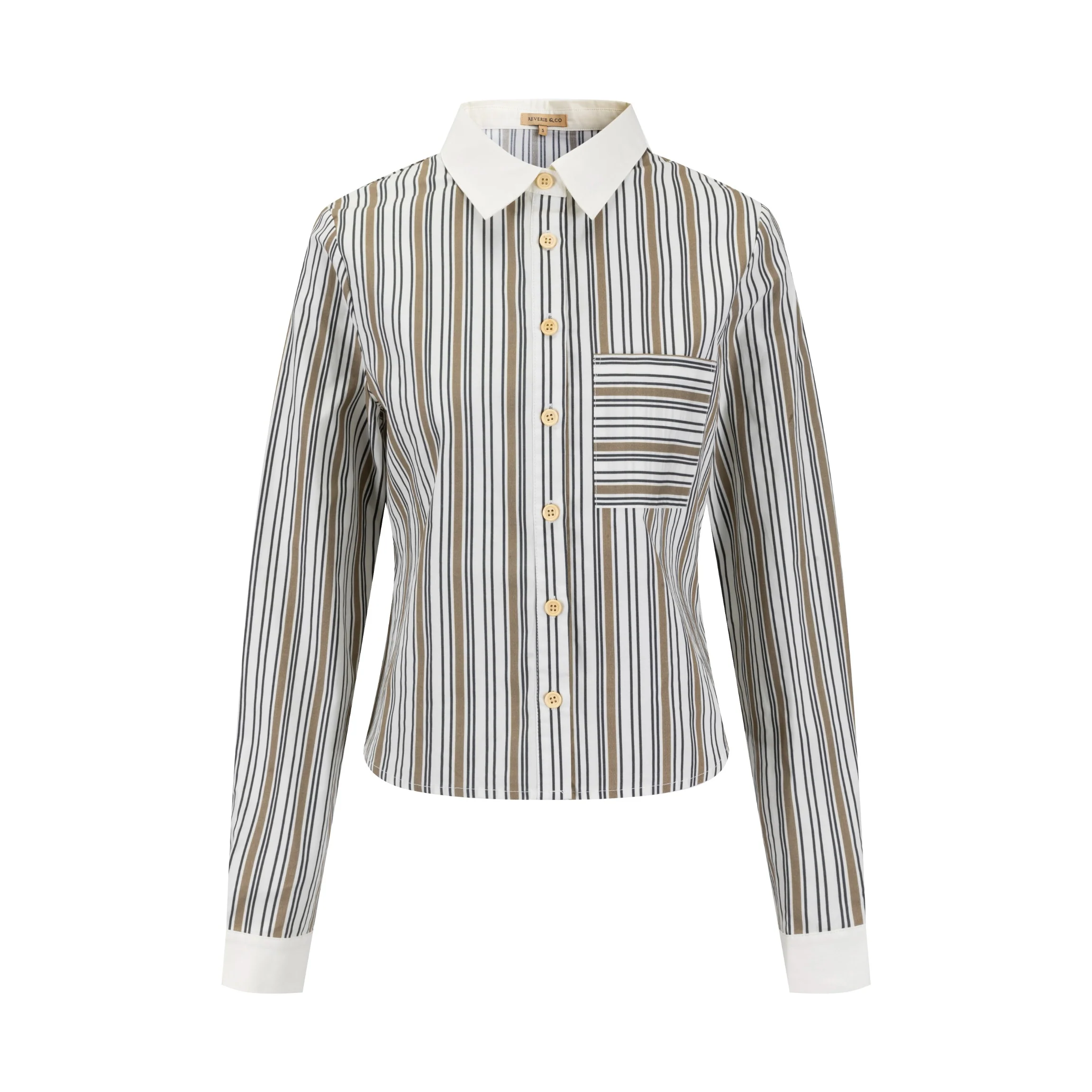 Solid Collar Striped Blouse -Sand - Image 2