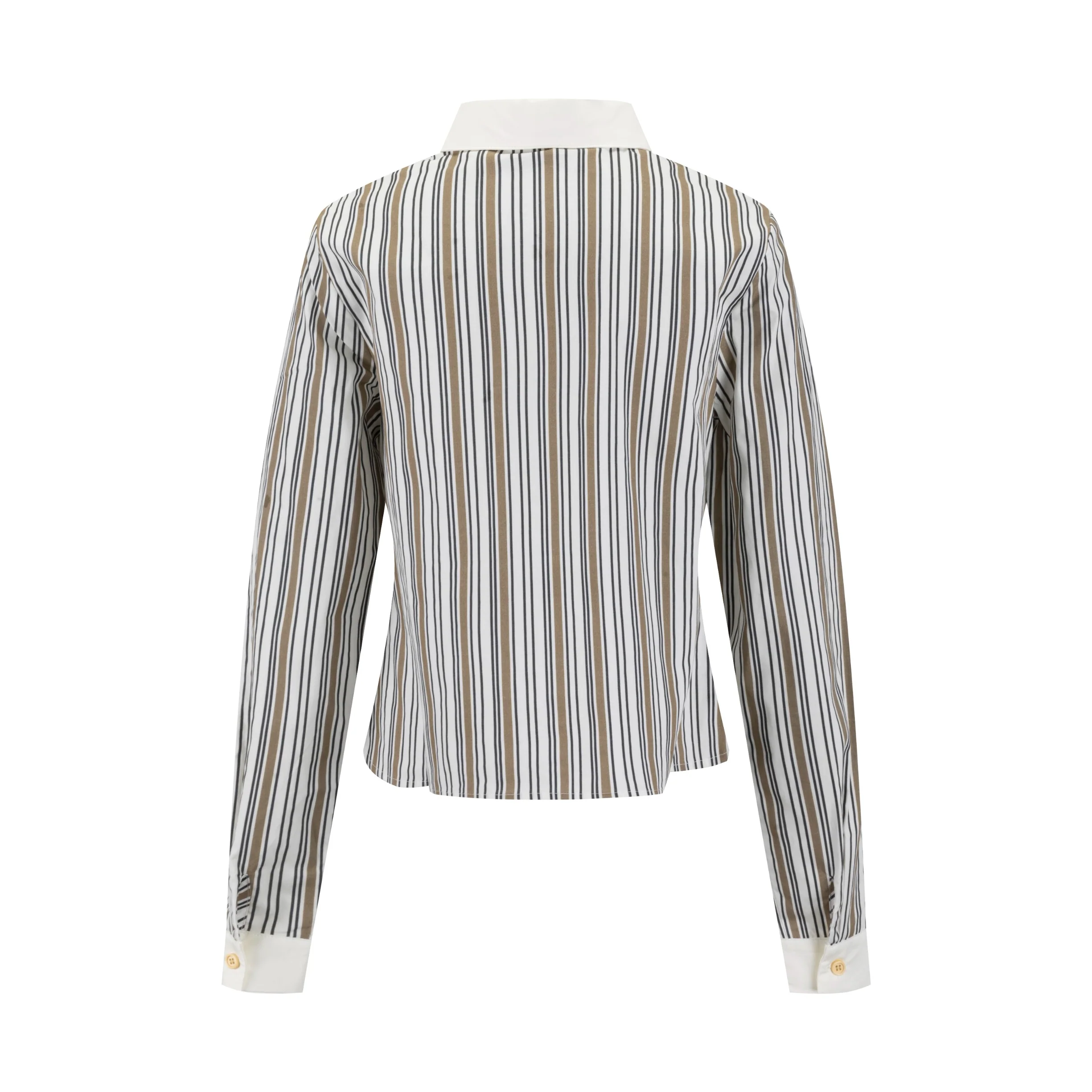 Solid Collar Striped Blouse -Sand - Image 3