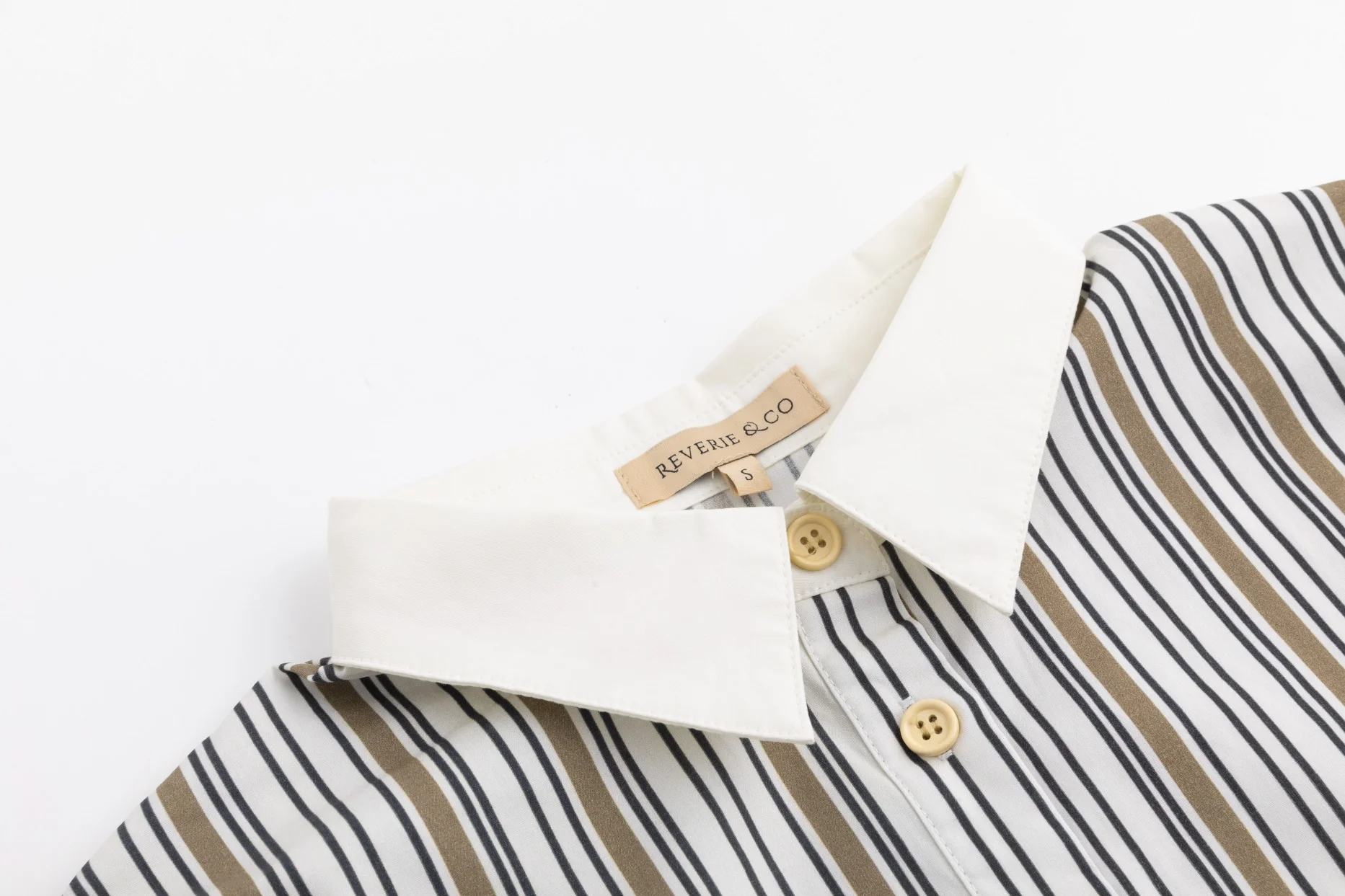 Solid Collar Striped Blouse -Sand - Image 4