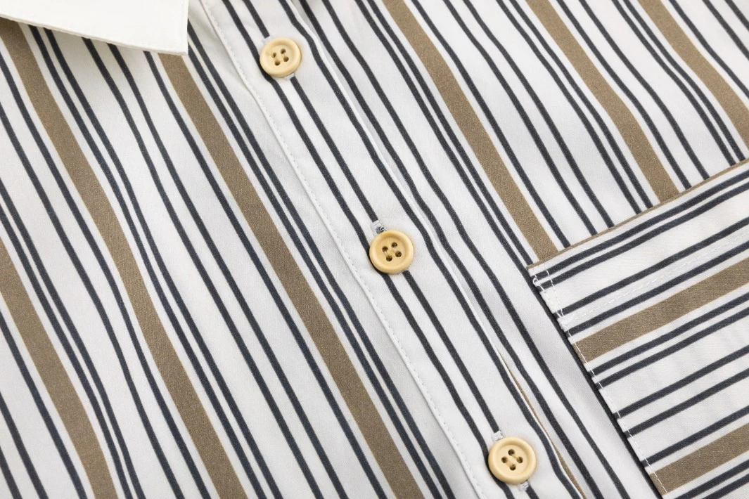 Solid Collar Striped Blouse -Sand - Image 6