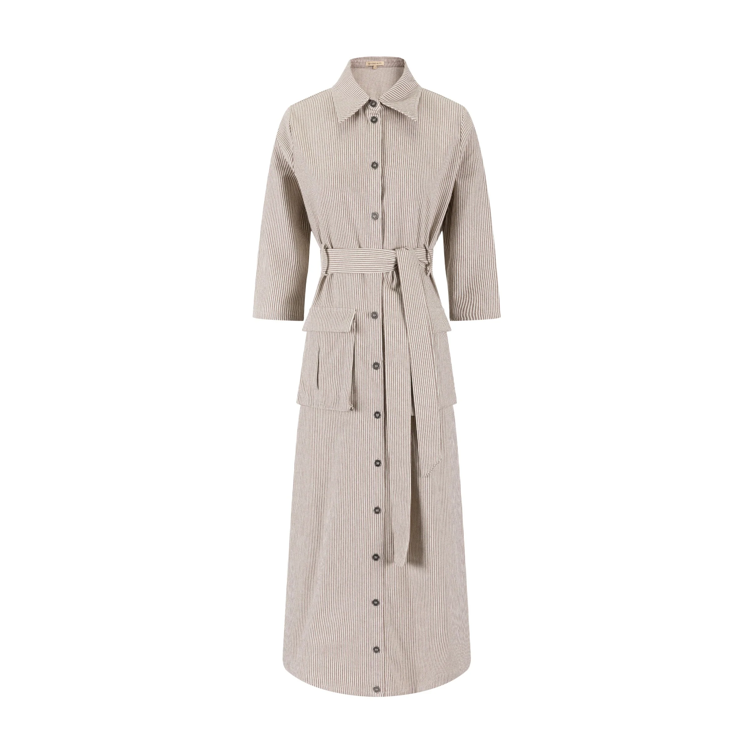Stripe Pocket Dress - Rust/White - Image 2