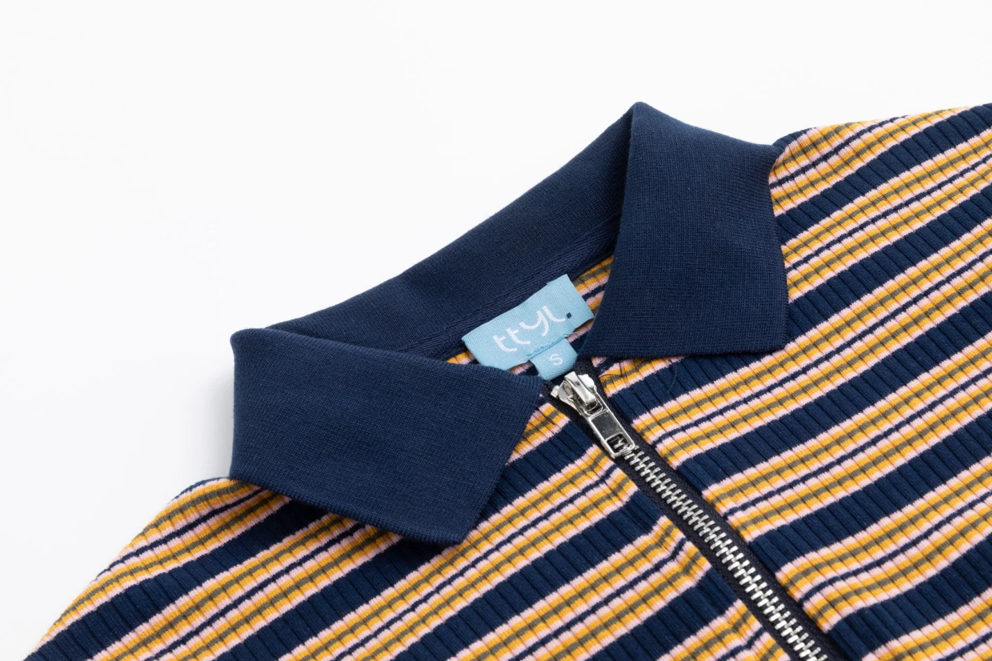 Striped Ribbed Polo T-Shirt - Navy/Orange - Image 6