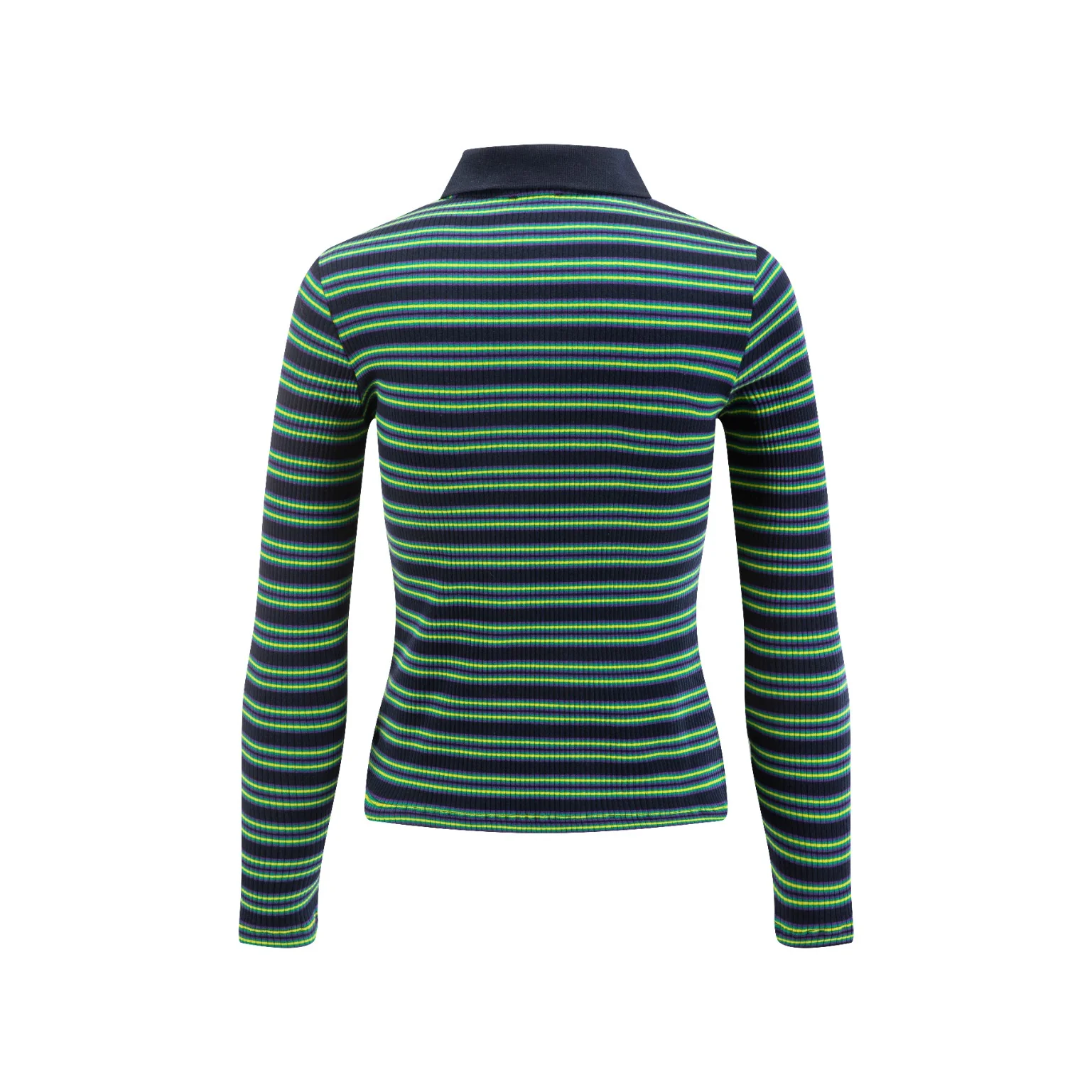 Striped Ribbed Polo T-Shirt - Navy/Yellow - Image 2