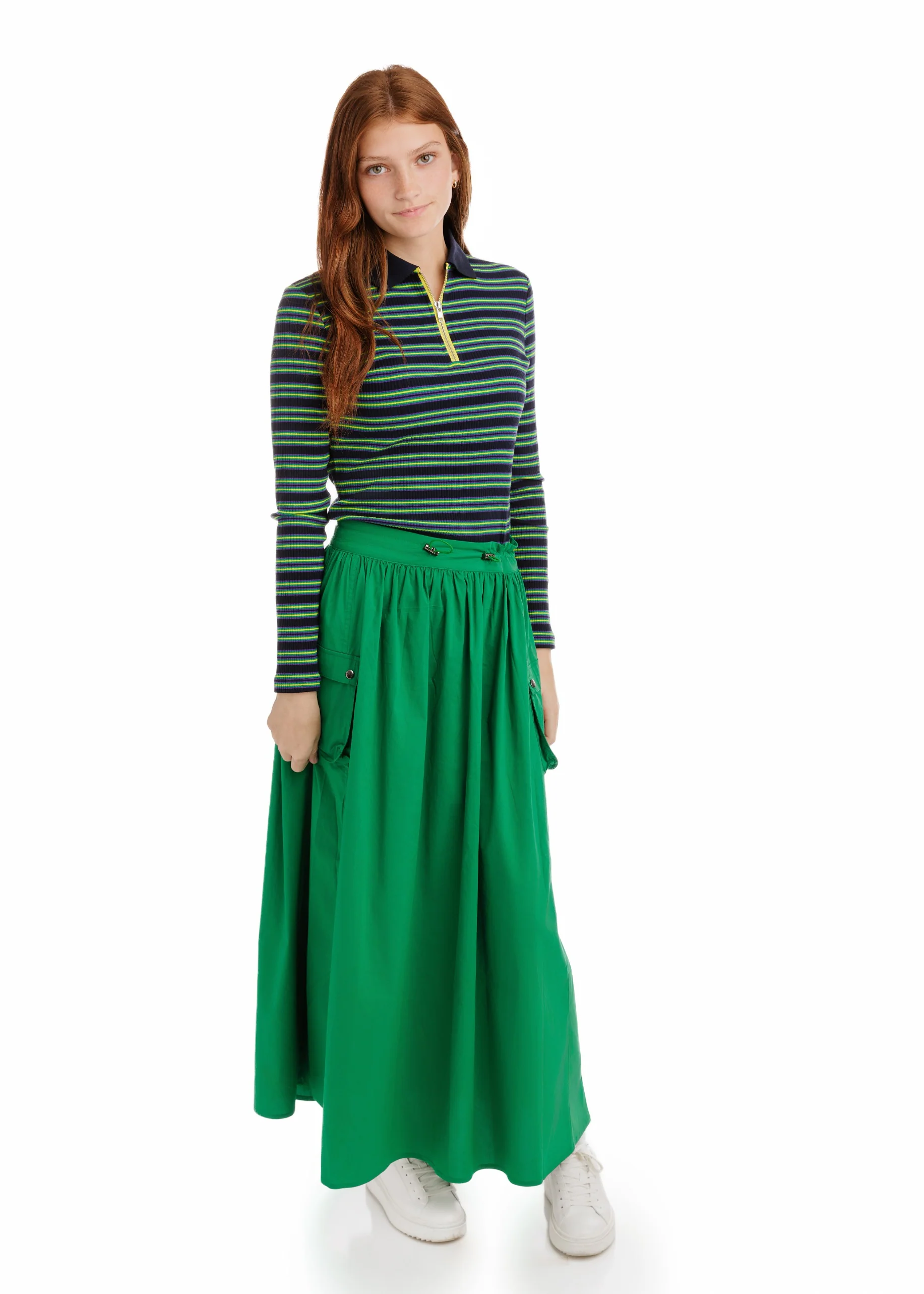 Striped Ribbed Polo T-Shirt - Navy/Yellow - Image 4