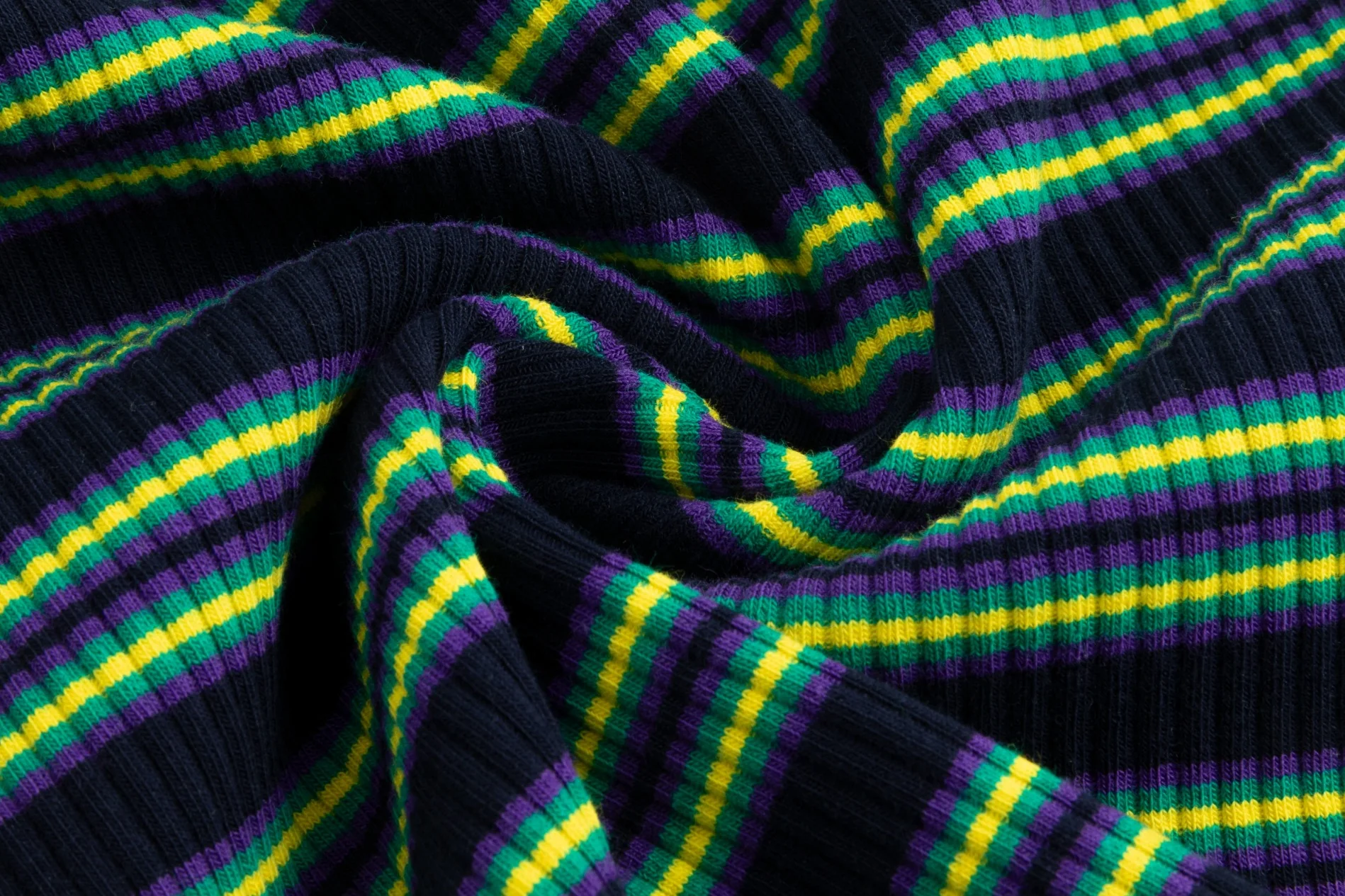 Striped Ribbed Polo T-Shirt - Navy/Yellow - Image 5
