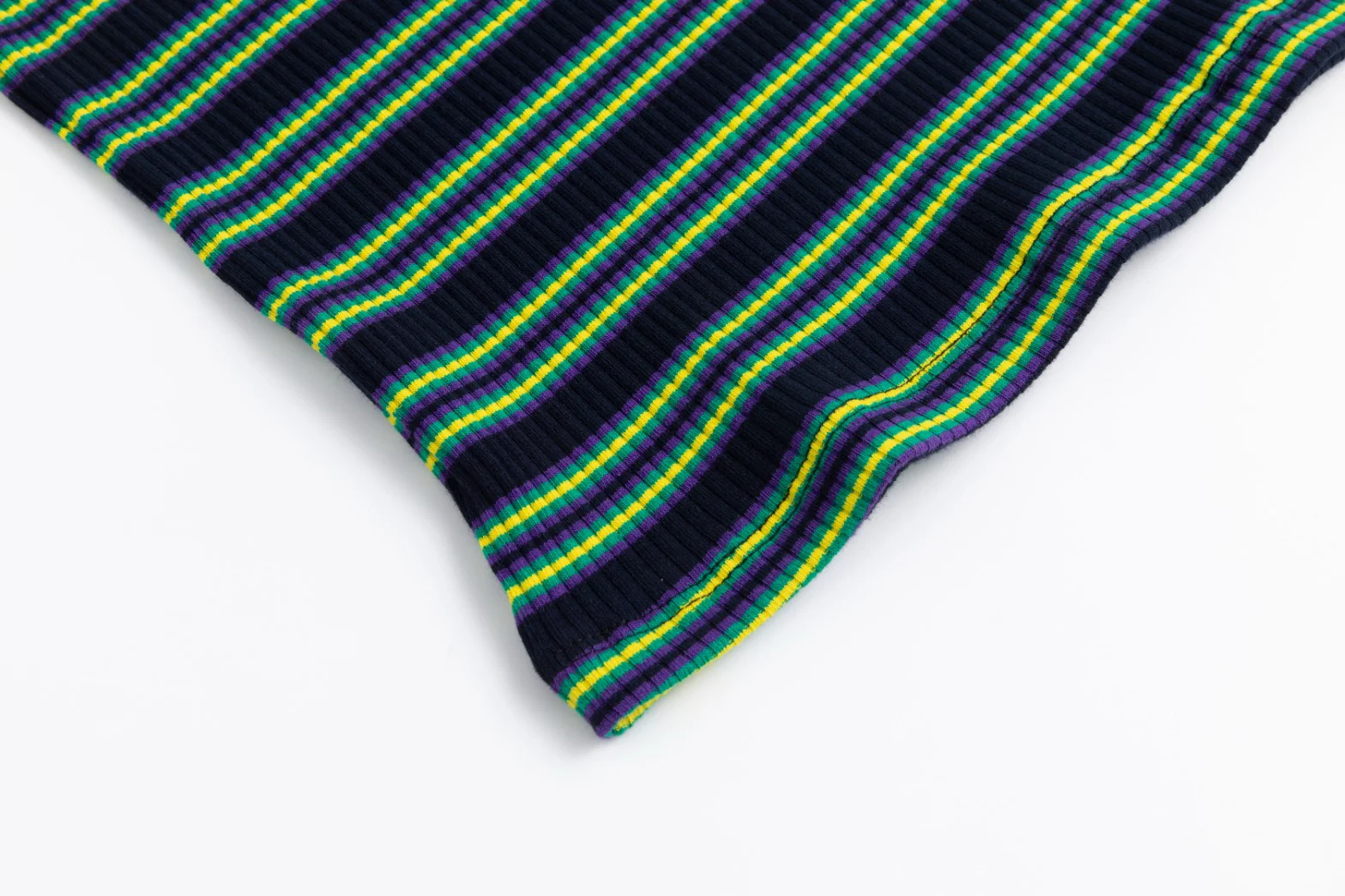 Striped Ribbed Polo T-Shirt - Navy/Yellow - Image 6