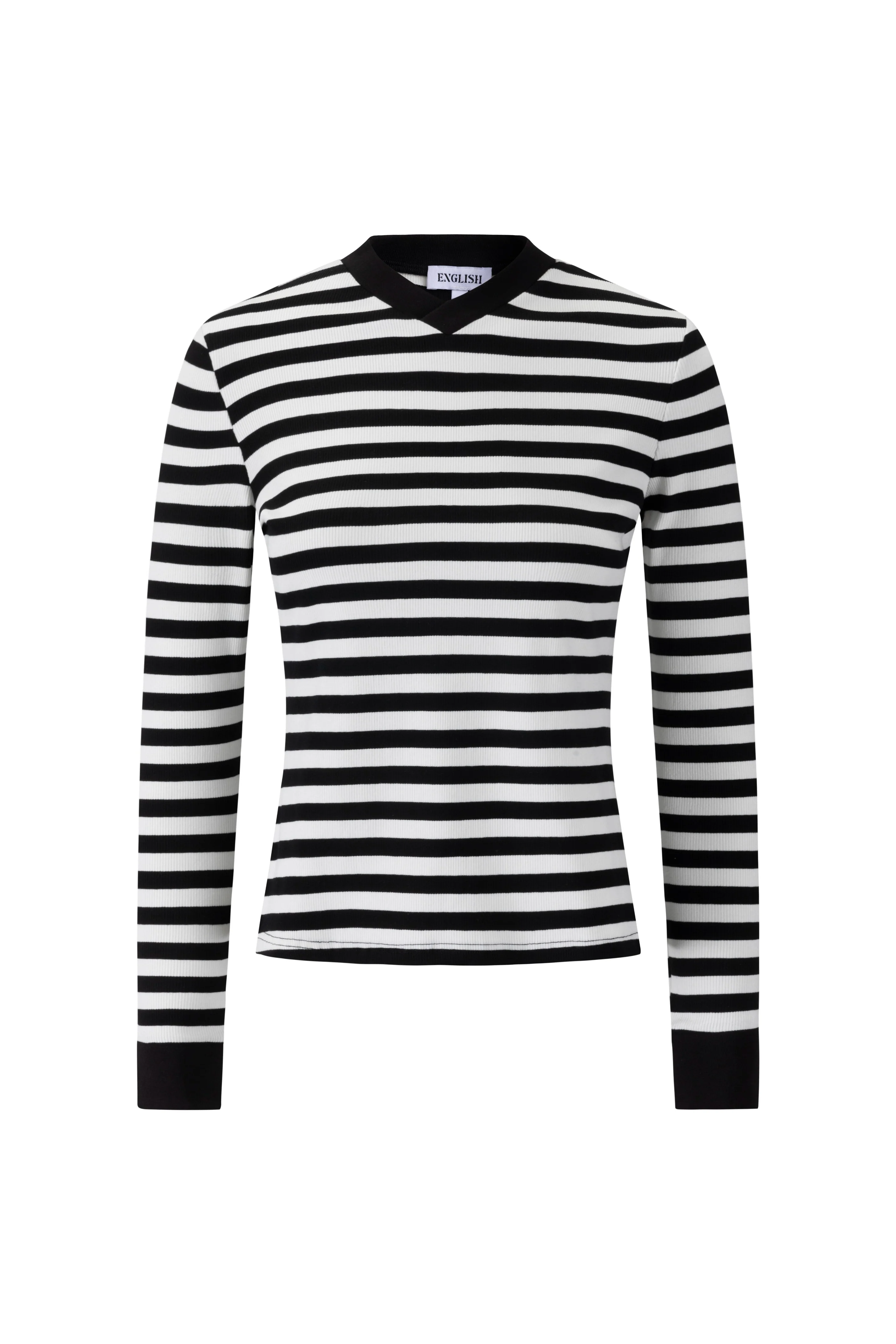 Striped V-Neck Top - Black - Image 2