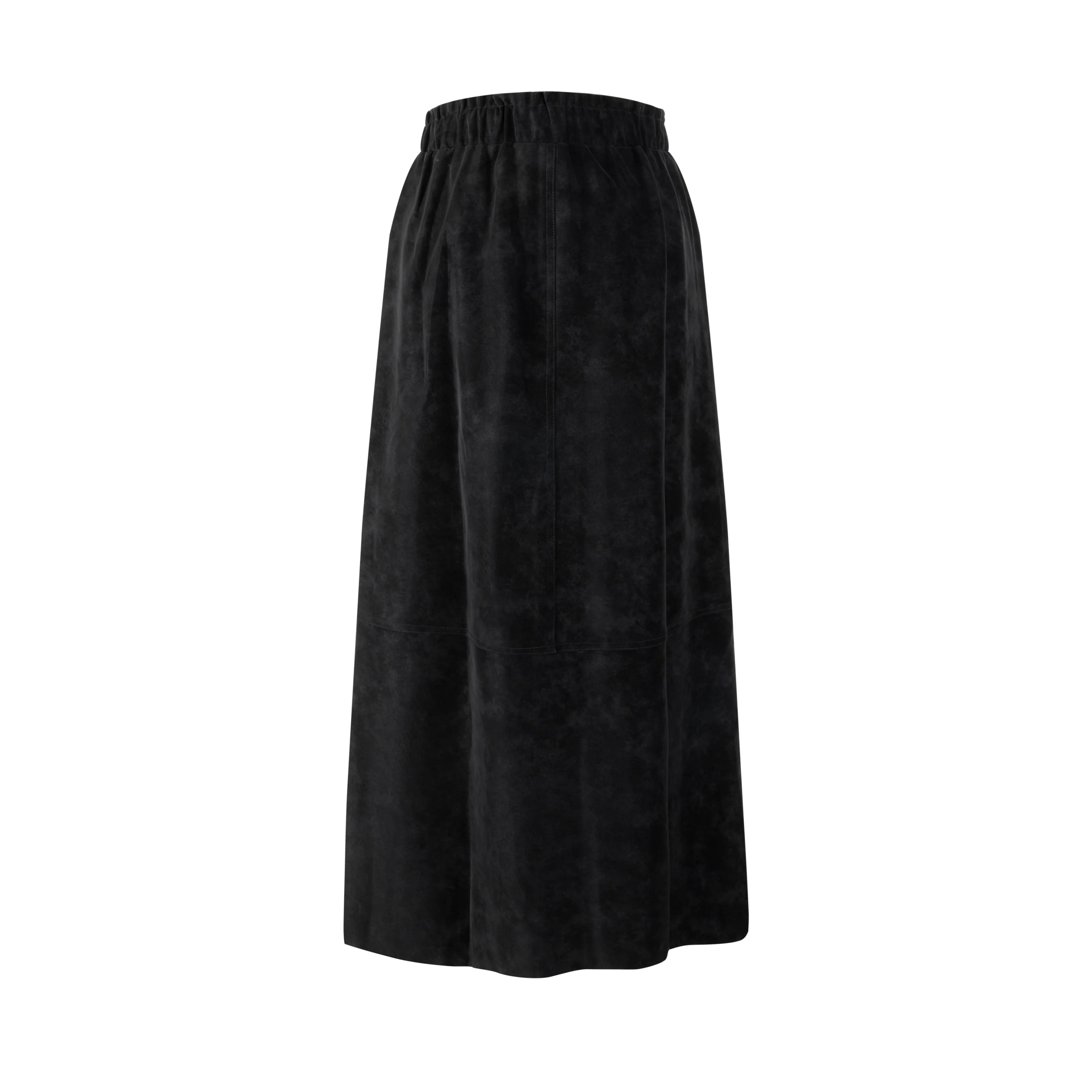 Suede Button Down Midi Skirt - Black - Image 3