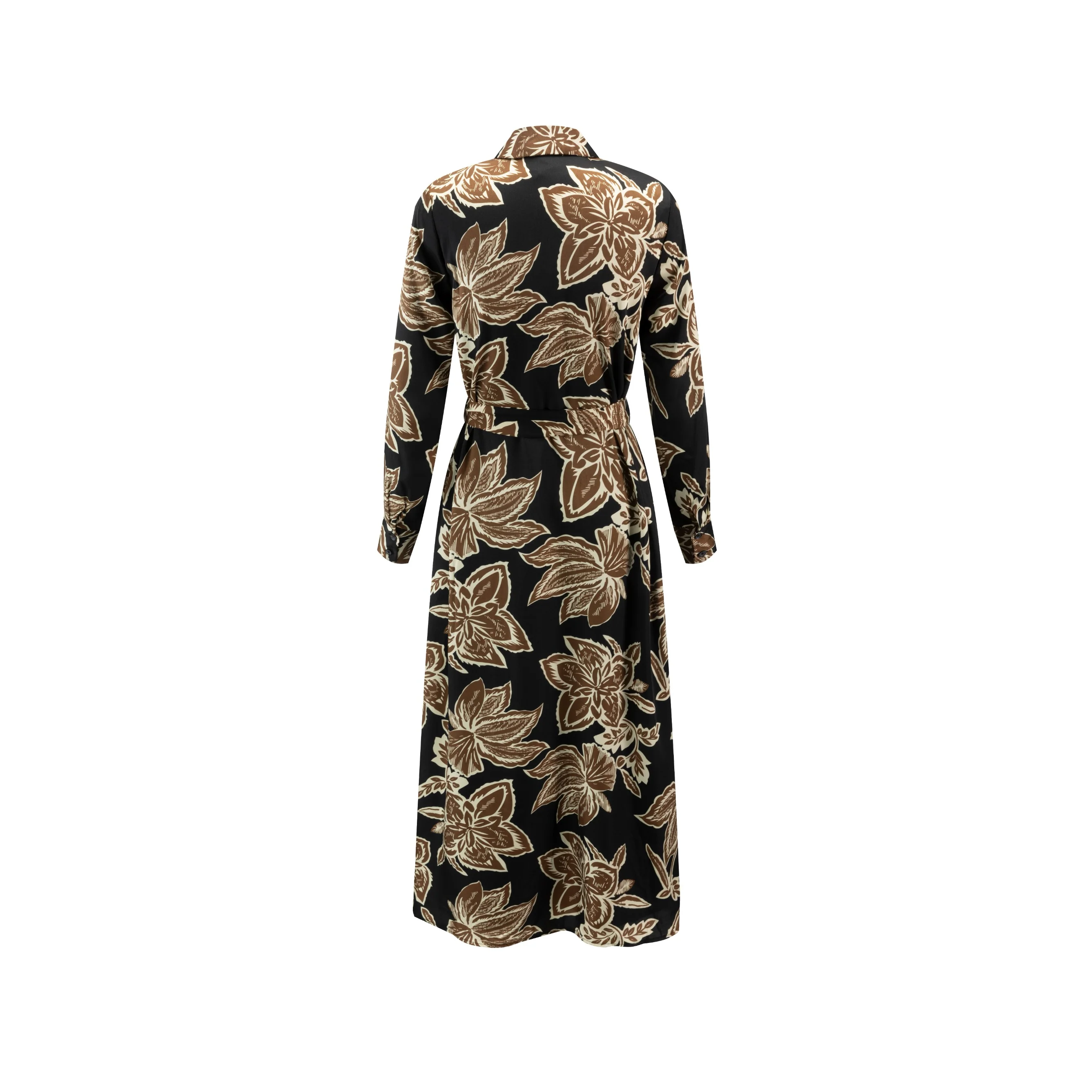 Big Flower Printed Shirt Dress - Tan - Image 3