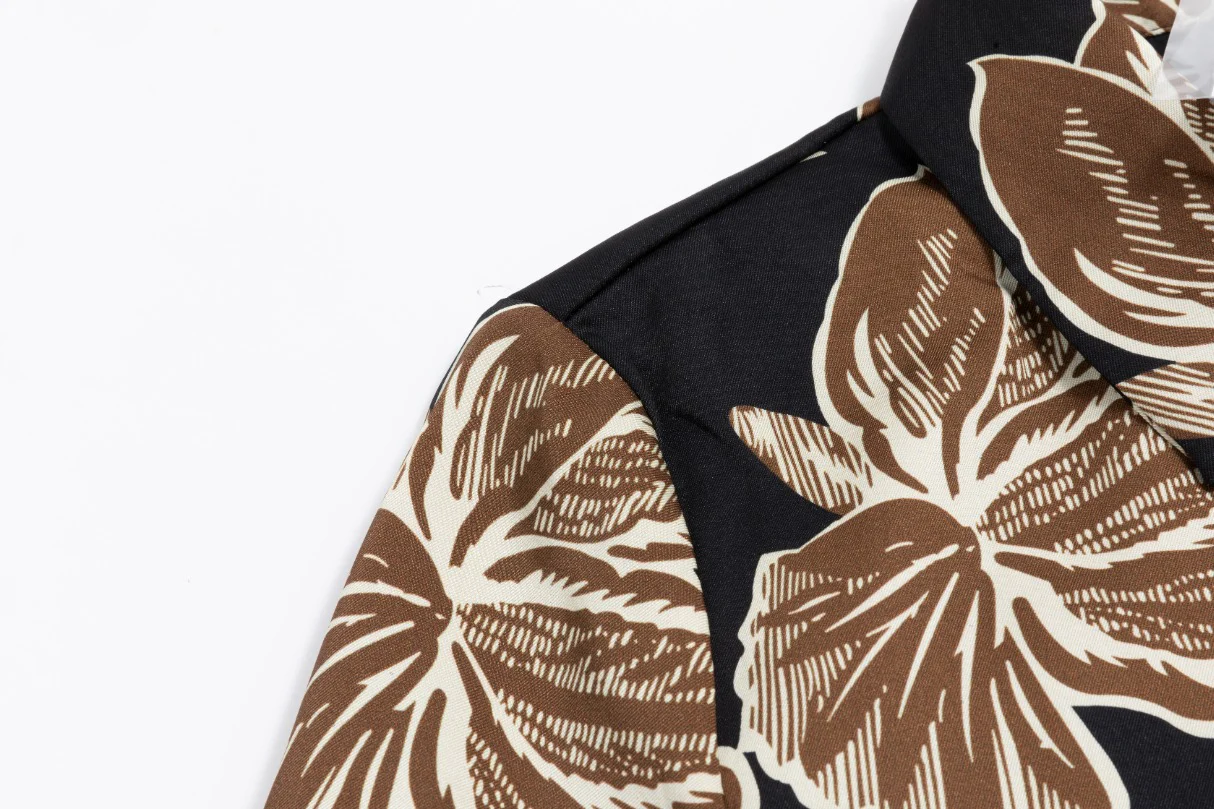 Big Flower Printed Shirt Dress - Tan - Image 5