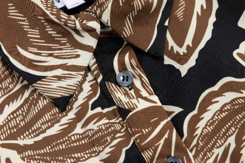 Big Flower Printed Shirt Dress - Tan - Image 6