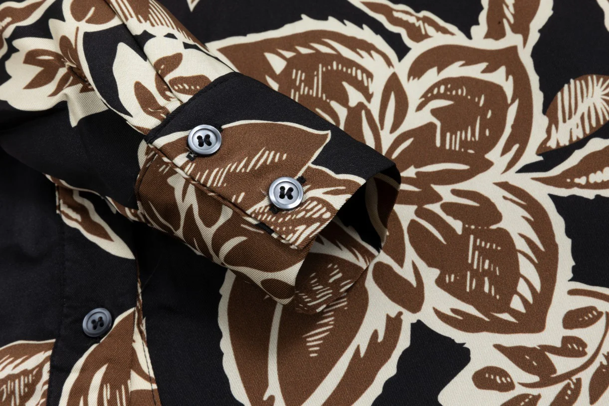 Big Flower Printed Shirt Dress - Tan - Image 7