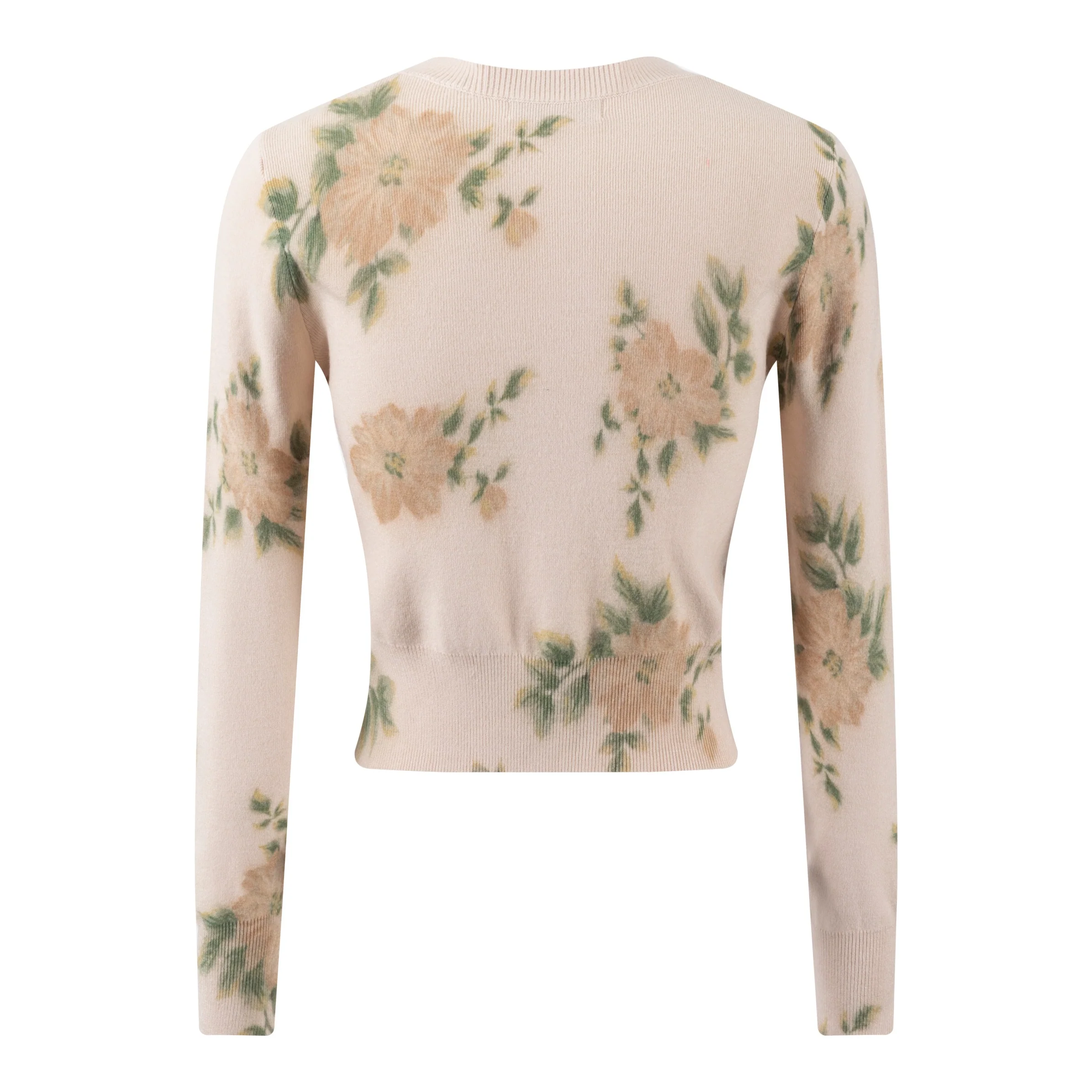 Tan Knit Cardigan With Flowers - Image 3