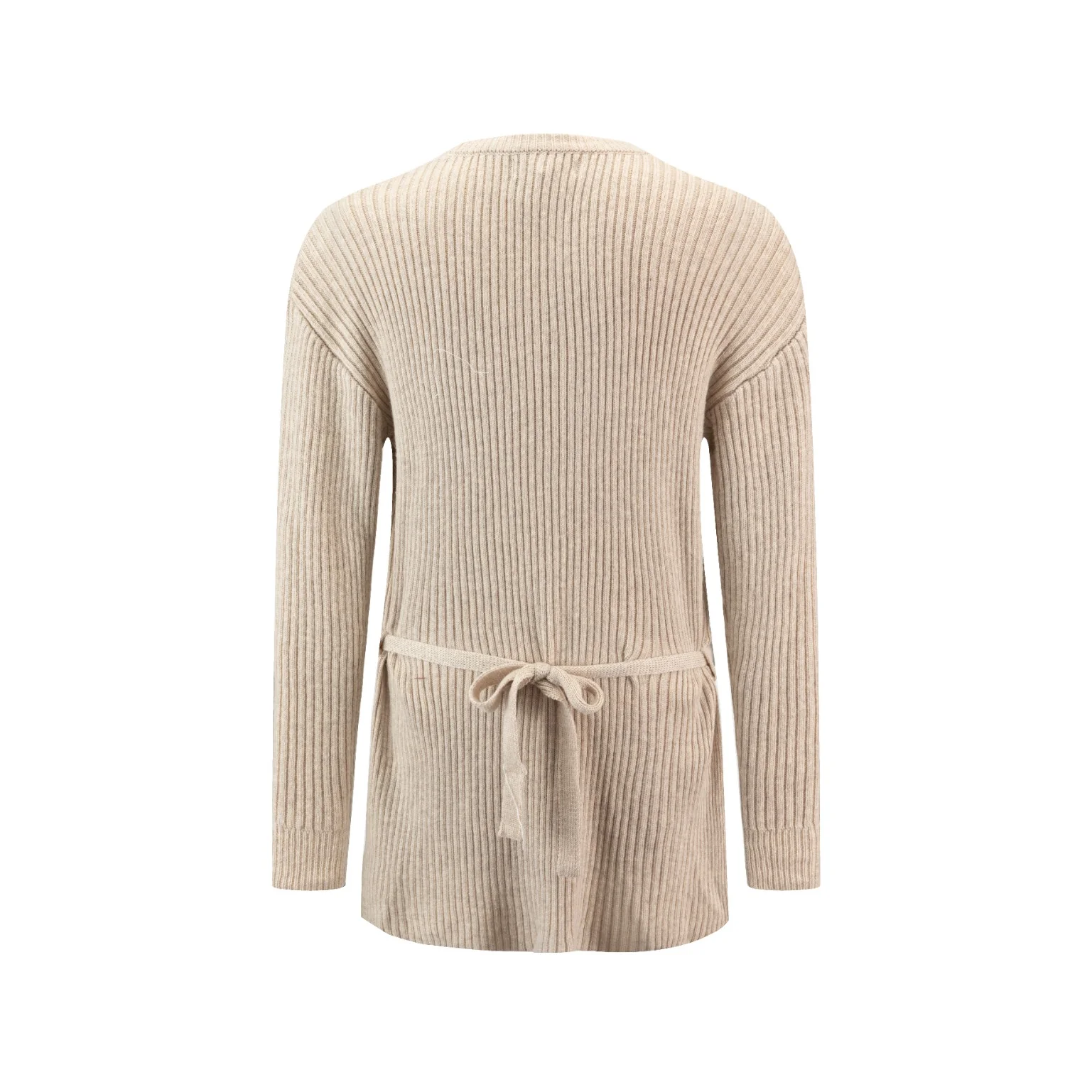 Ribbed Drawstring Hi-Low Hem Top - Tan - Image 3