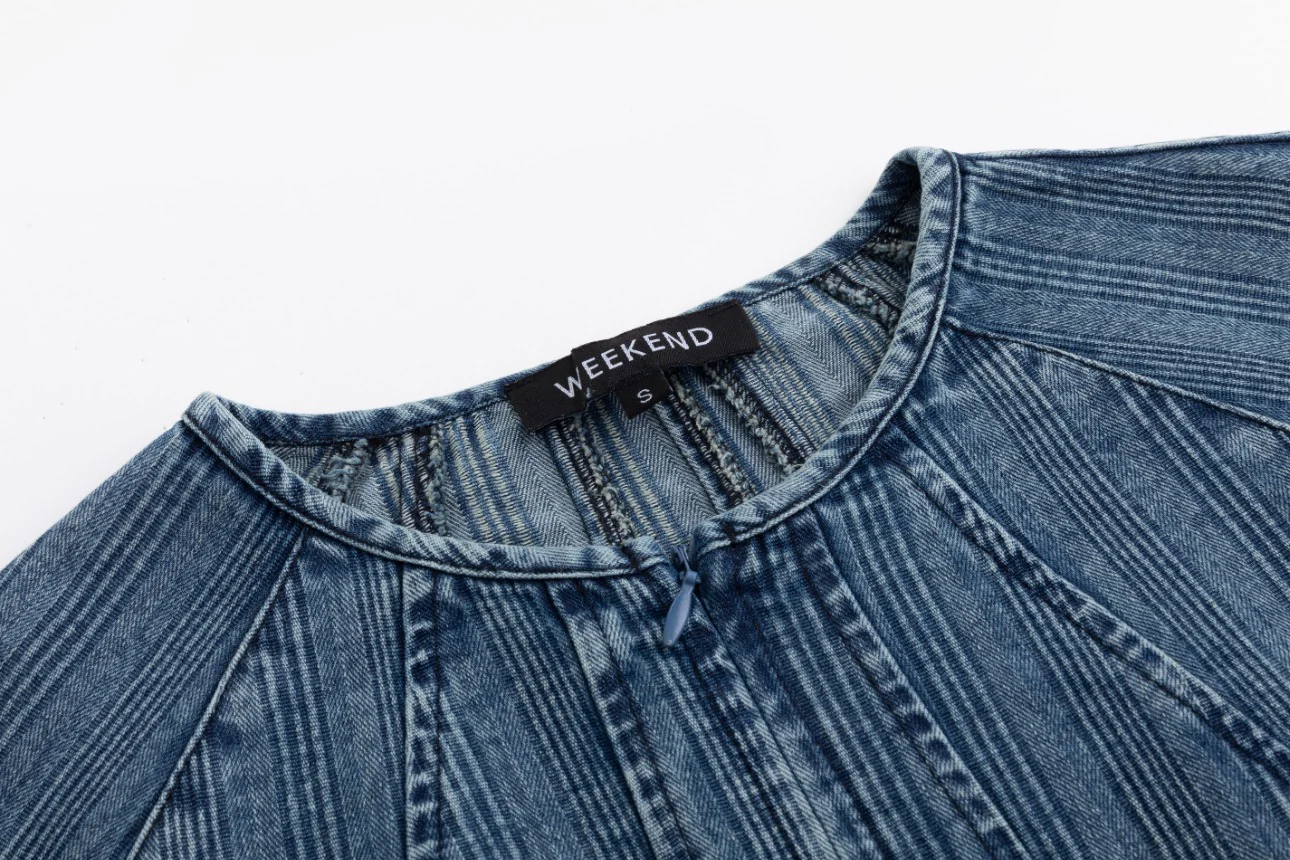 Textured Denim Dress With Belt - Image 5