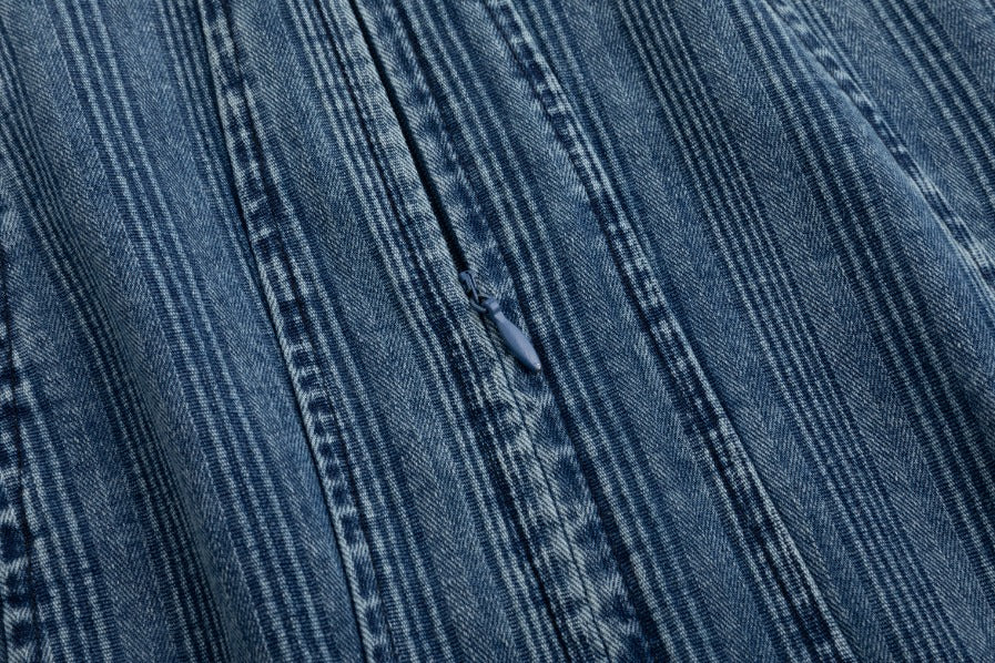 Textured Denim Dress With Belt - Image 6