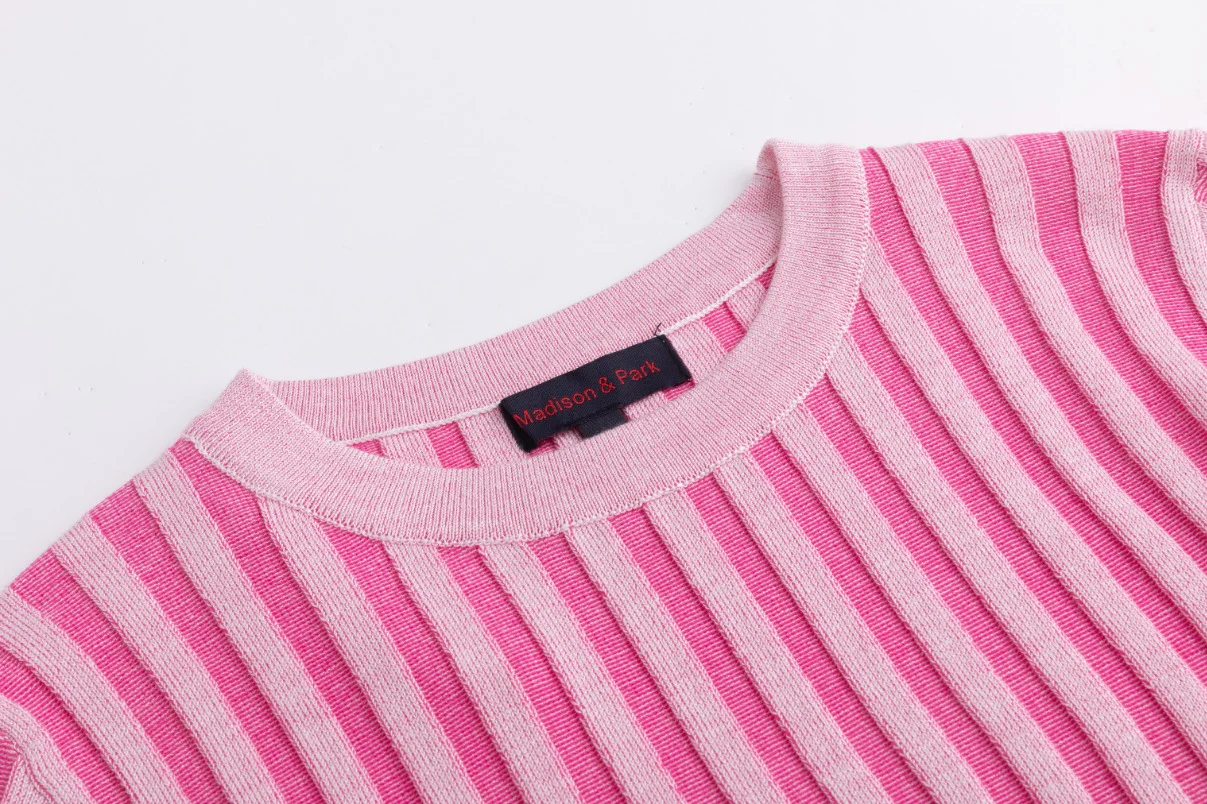 Textured Stripes Knit Top - Hot Pink - Image 3