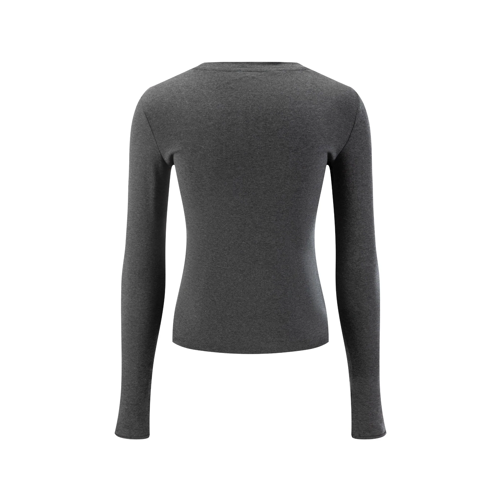 Thumbhole Criss-Cross Exposed T-Shirt - Dark Grey - Image 2