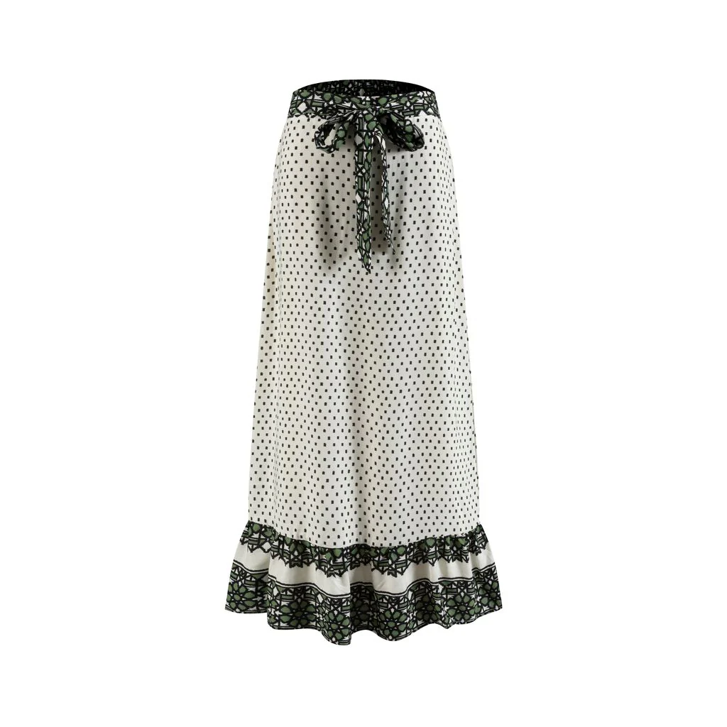 White Base Green Geometric Print Skirt - Image 2
