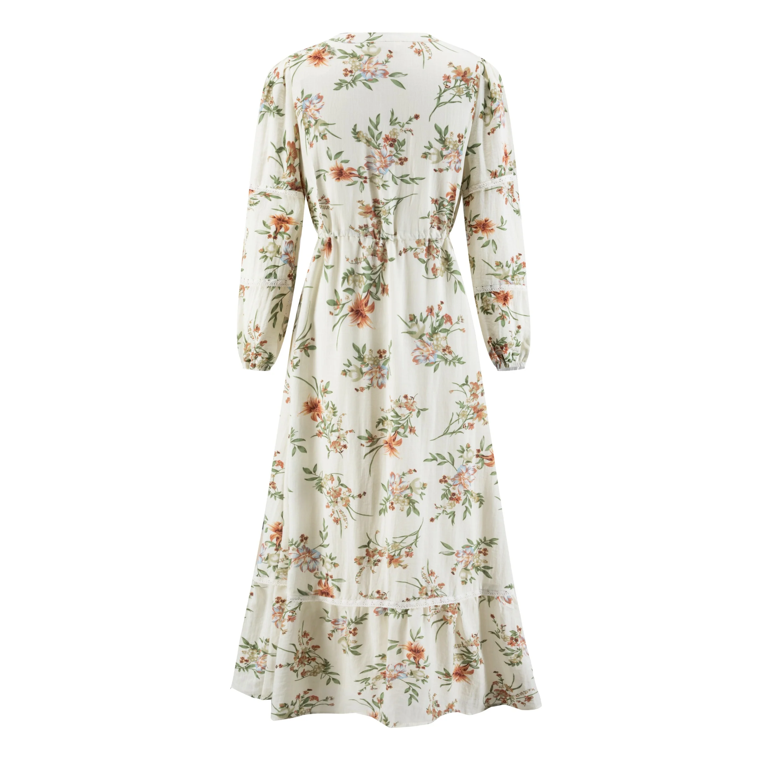 White Printed Dress With Lace Hem - Image 3