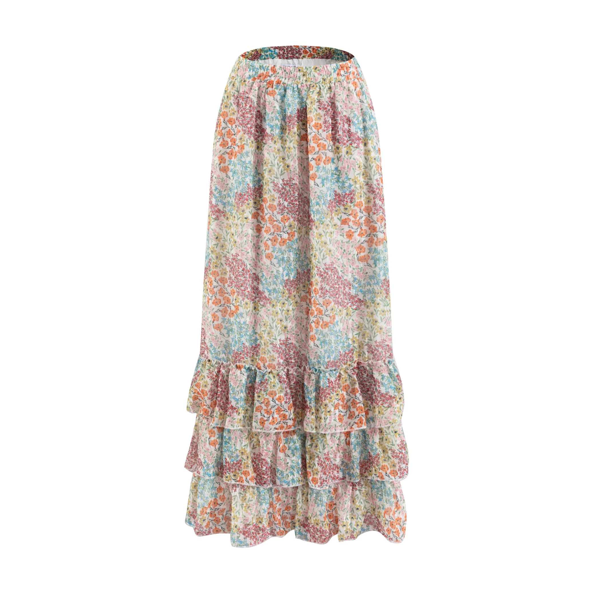 Floral Printed Layered Skirt With Ruffles - Image 2