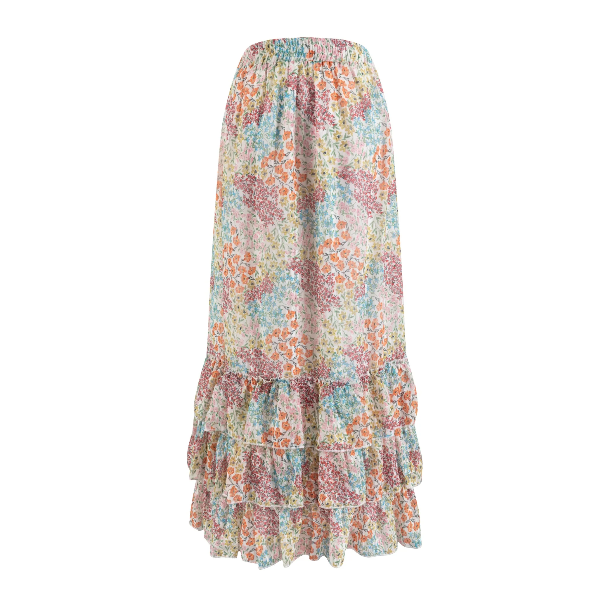 Floral Printed Layered Skirt With Ruffles - Image 3