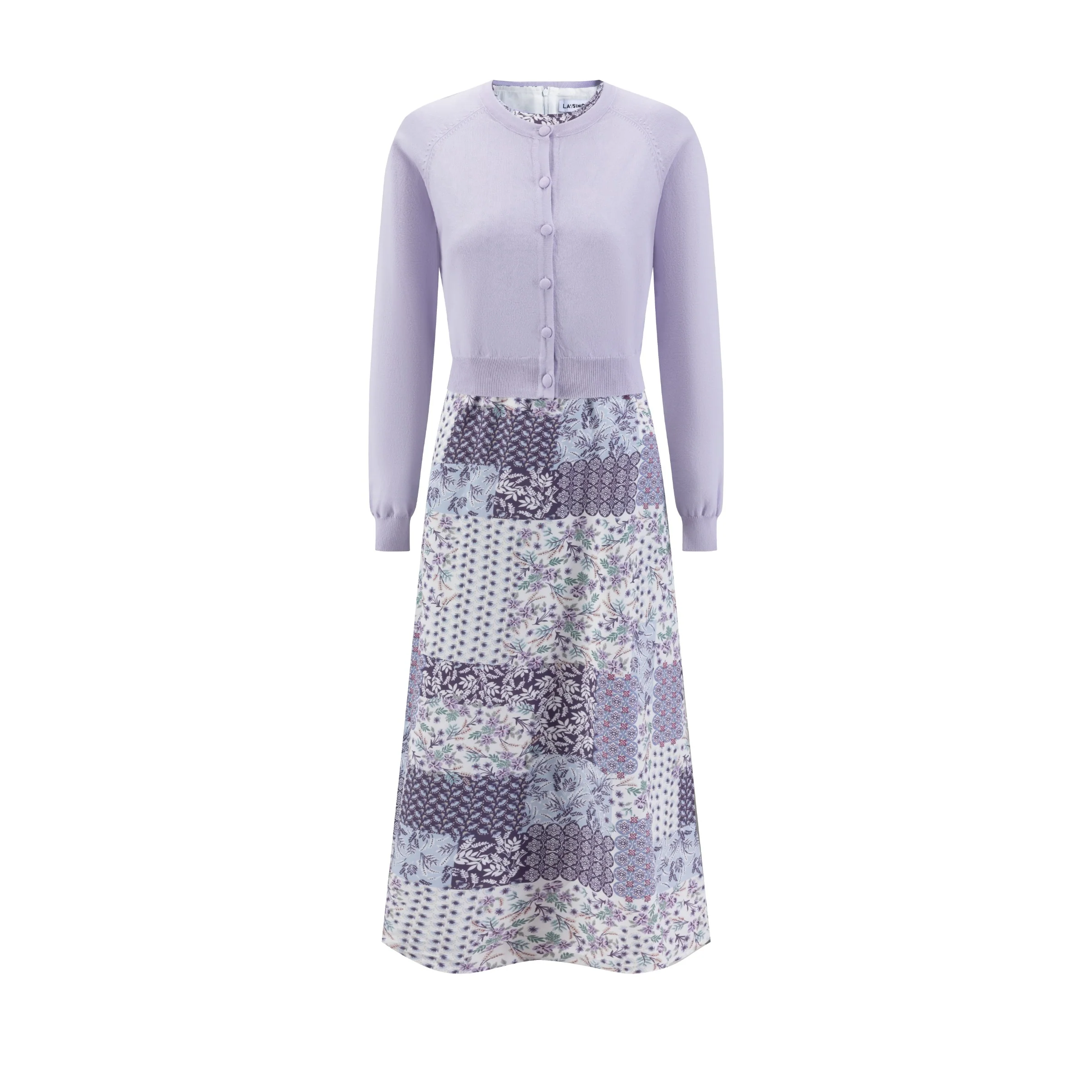 White And Purple Printed Jumper And Purple Knit Overlay - Image 2