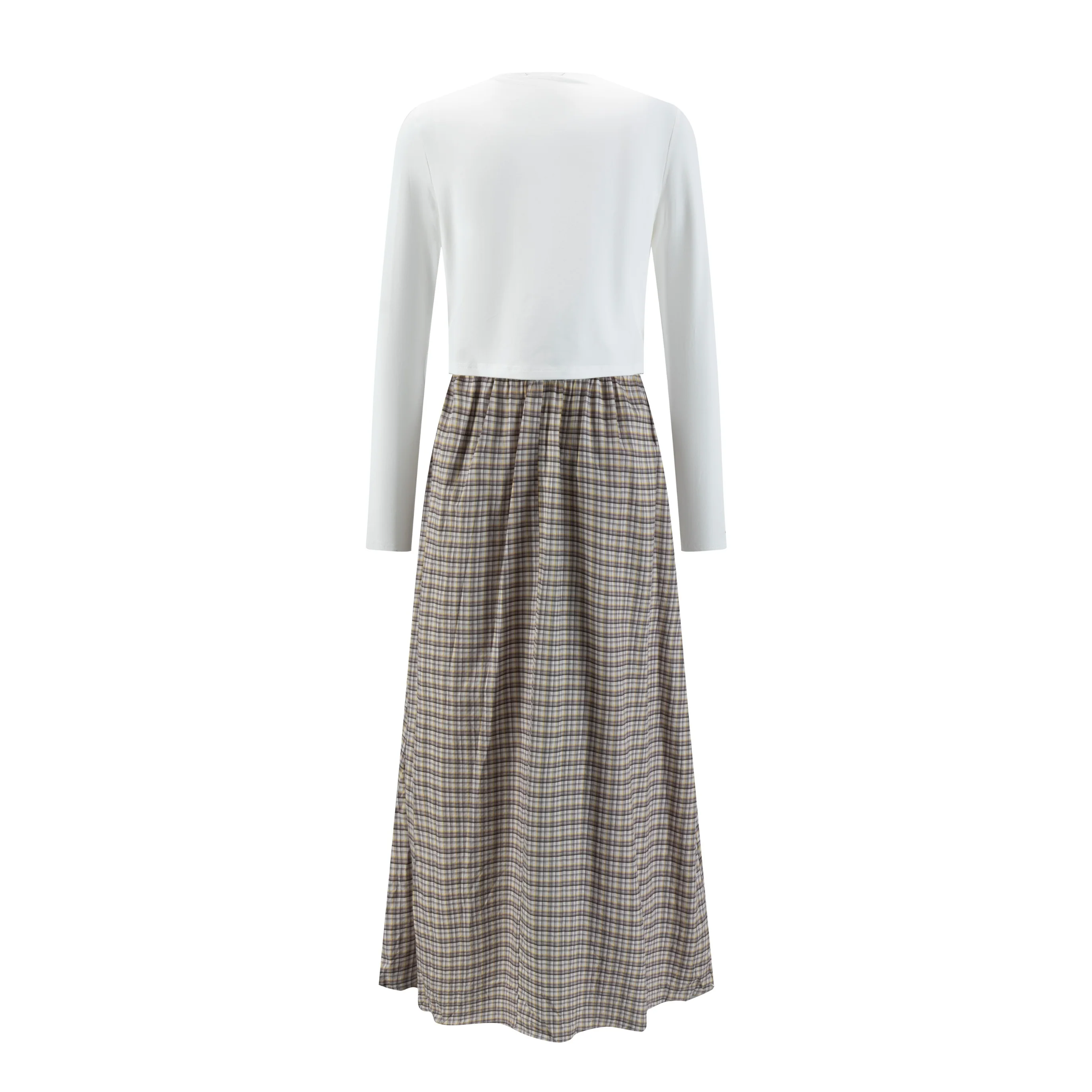 White T-Shirt Top With Brown Checker Bottom - Image 3