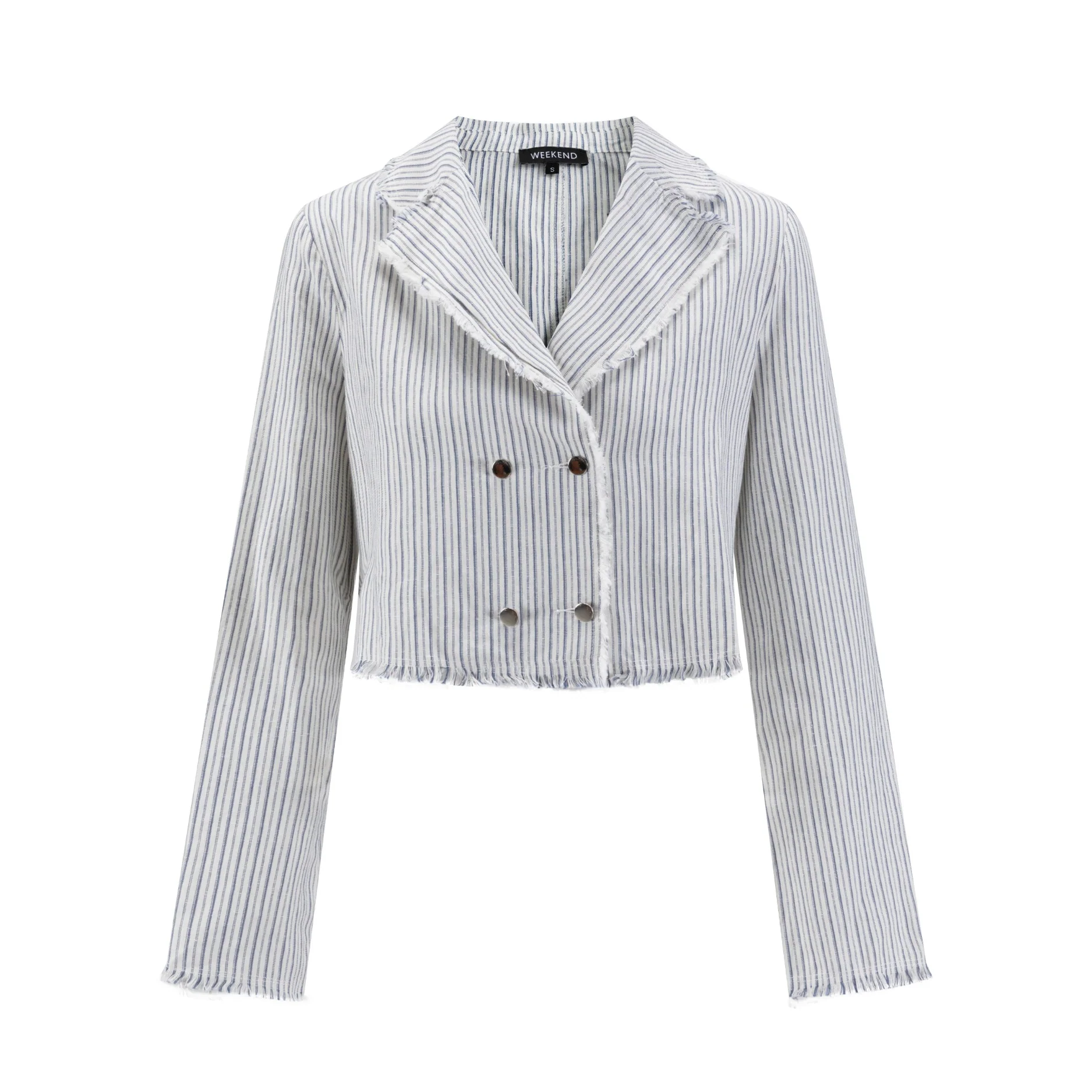 Navy Stripes Fringed Edges Jacket - Image 2