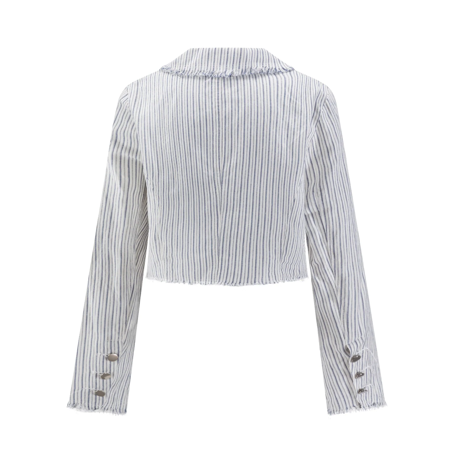 Navy Stripes Fringed Edges Jacket - Image 3