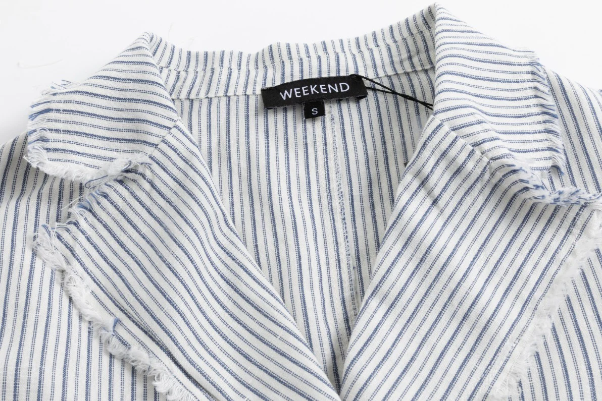 Navy Stripes Fringed Edges Jacket - Image 7